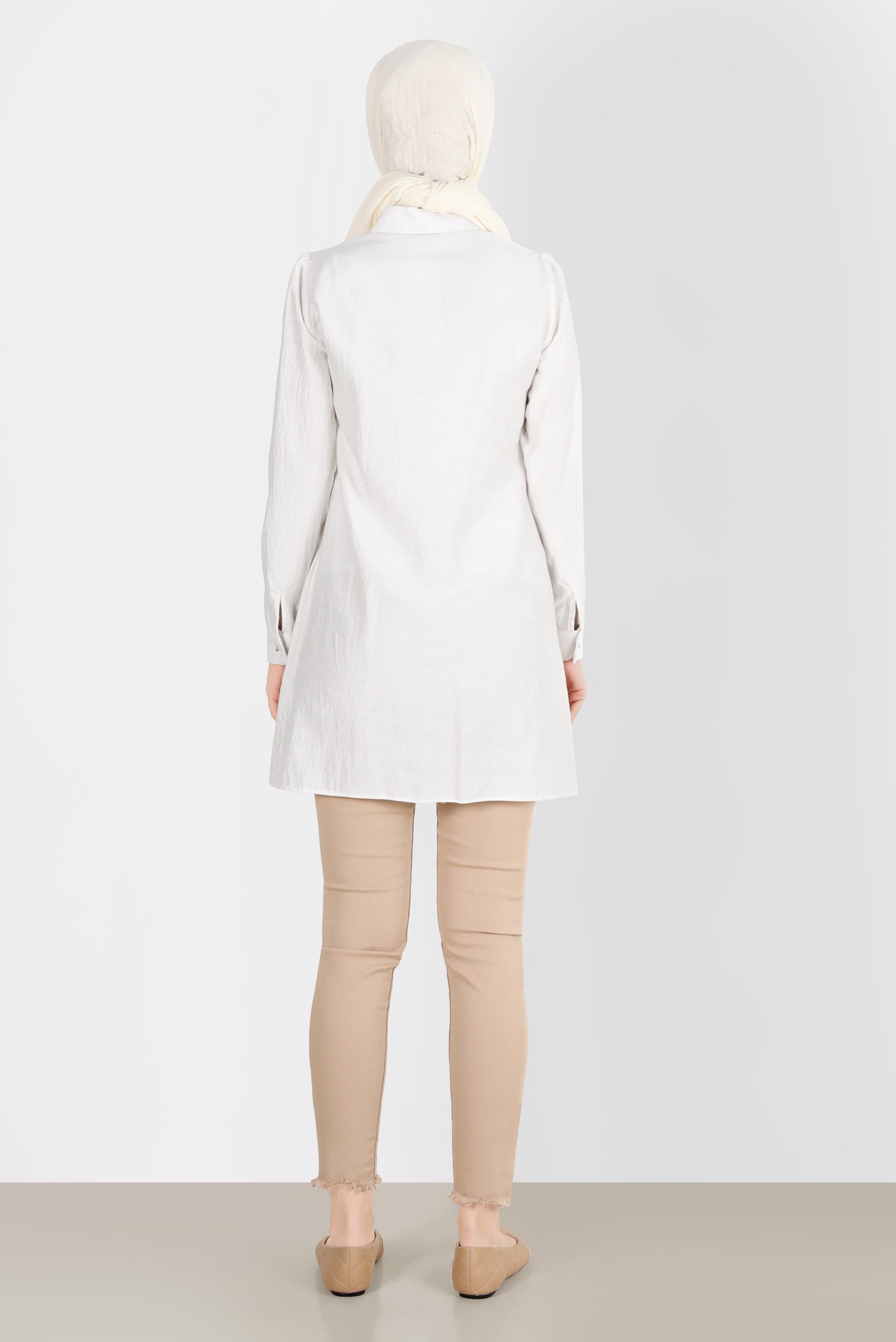 Tesettür giyim EKRU BAĞCIK DETAYLI TUNİK 42861