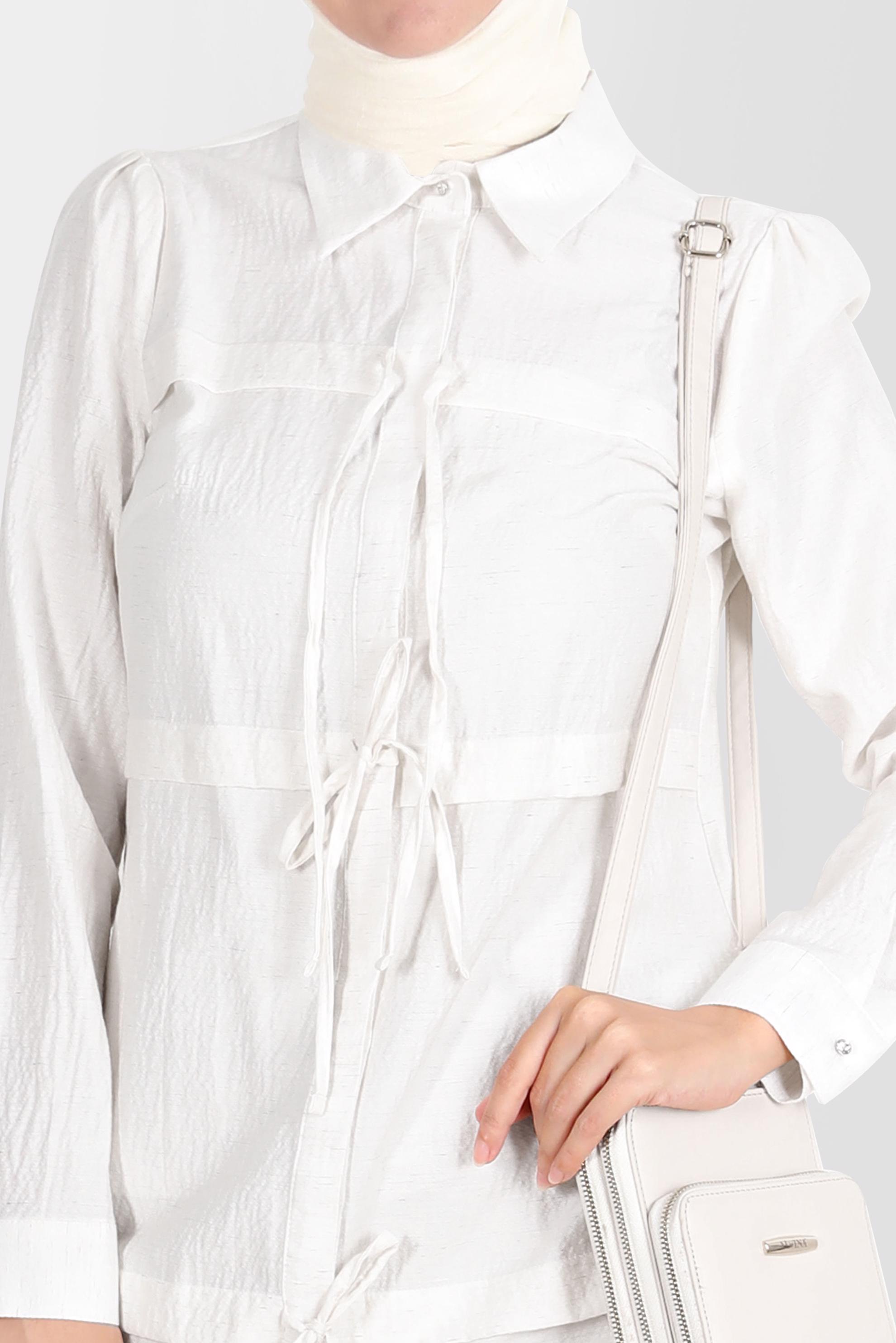 Tesettür giyim EKRU BAĞCIK DETAYLI TUNİK 42861