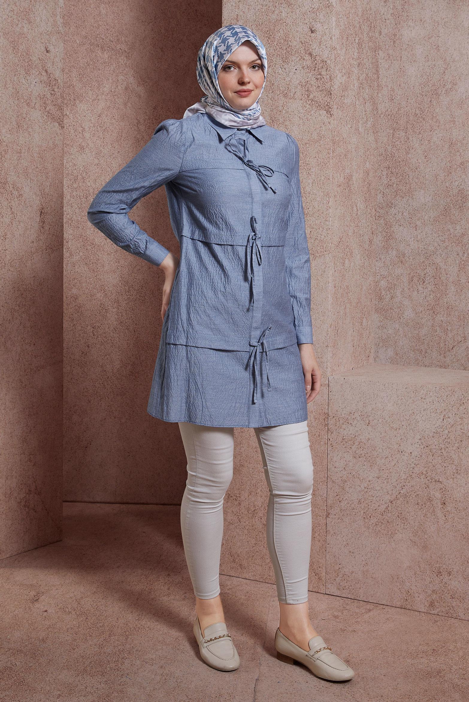 Tesettür giyim LACİVERT BAĞCIK DETAYLI TUNİK 42861