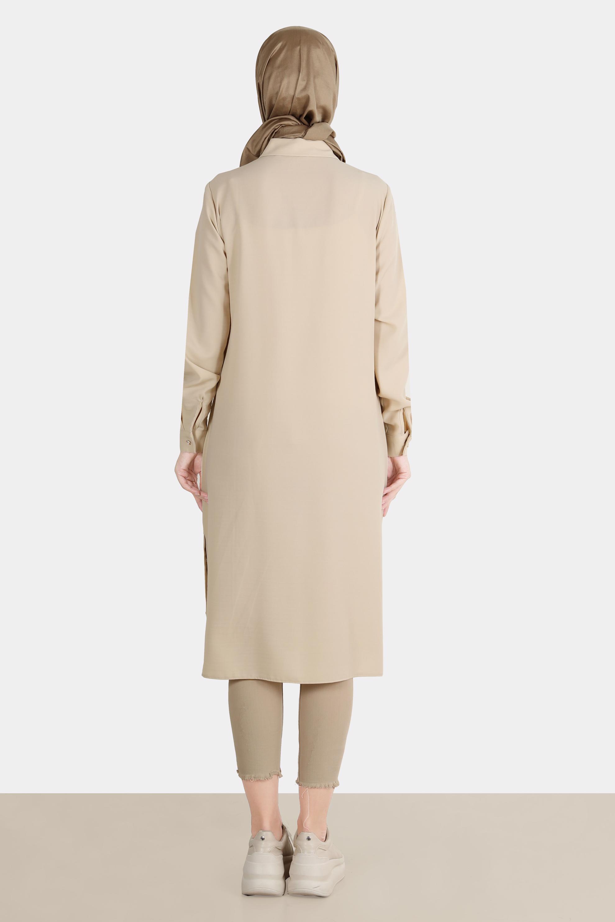 Tesettür giyim BEJ GİZLİ DÜĞMELİ TUNİK 42864 