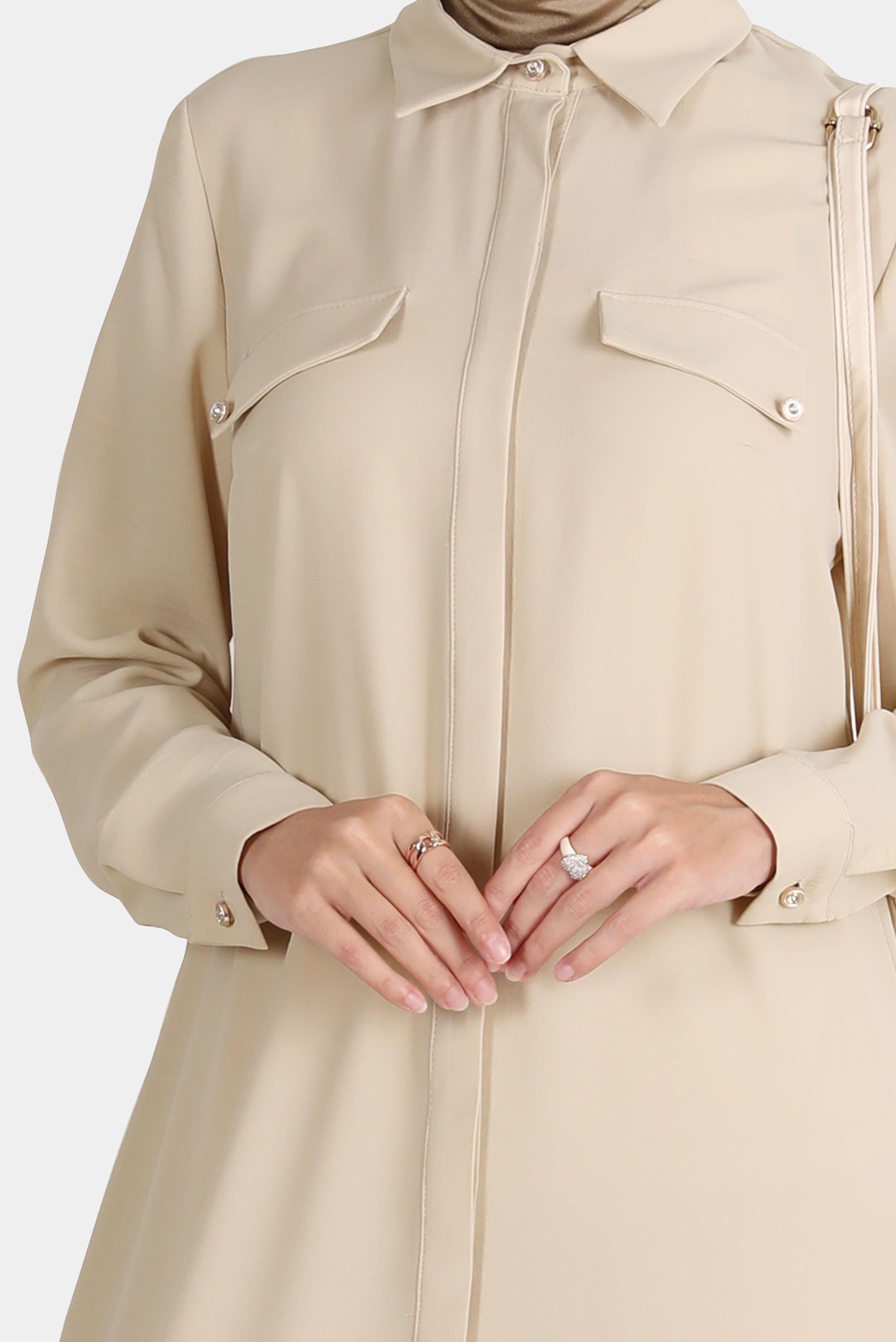 Tesettür giyim BEJ GİZLİ DÜĞMELİ TUNİK 42864 