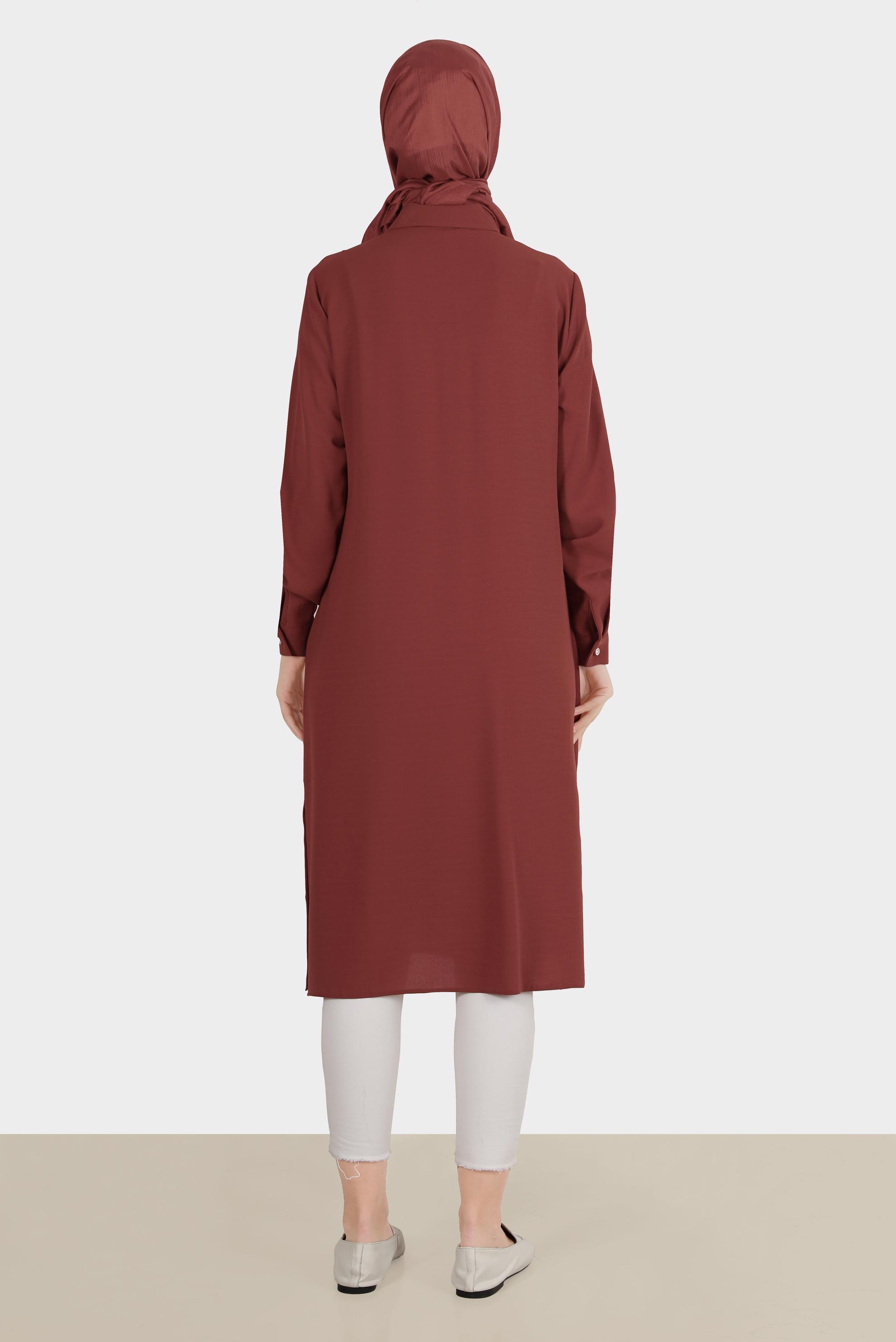 Tesettür giyim BORDO GİZLİ DÜĞMELİ TUNİK 42864 