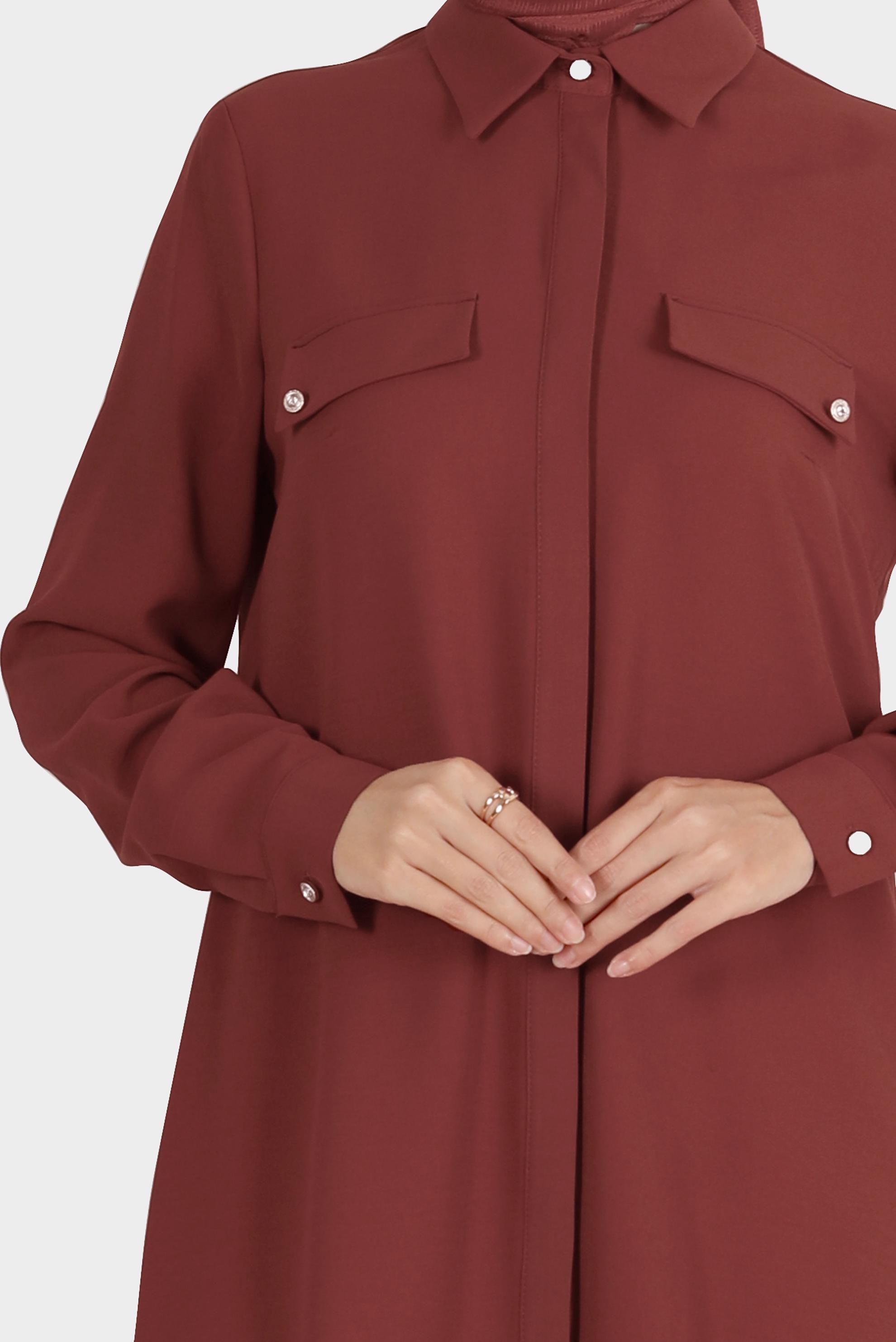 Tesettür giyim BORDO GİZLİ DÜĞMELİ TUNİK 42864 