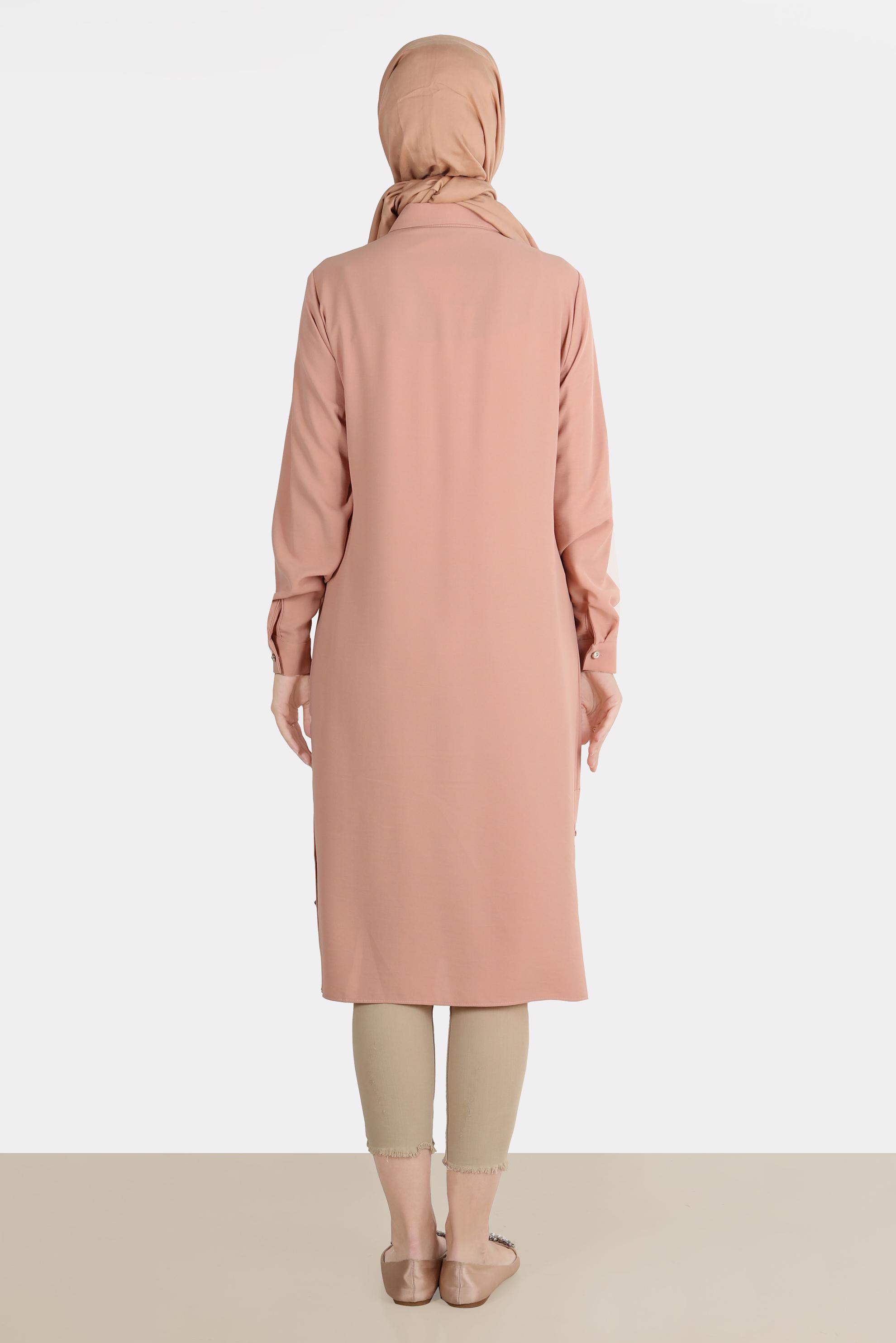 Tesettür giyim PUDRA GİZLİ DÜĞMELİ TUNİK 42864 
