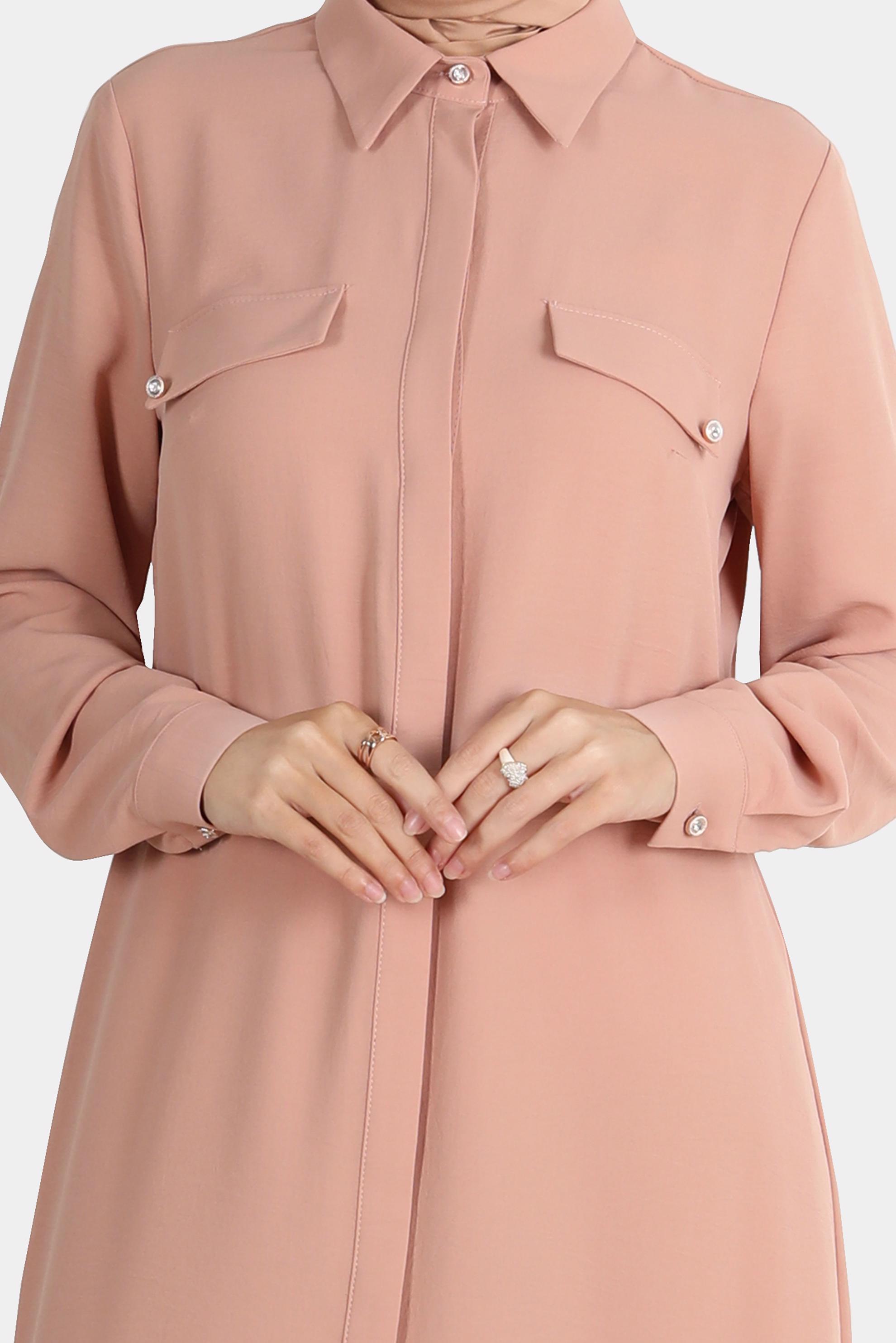 Tesettür giyim PUDRA GİZLİ DÜĞMELİ TUNİK 42864 