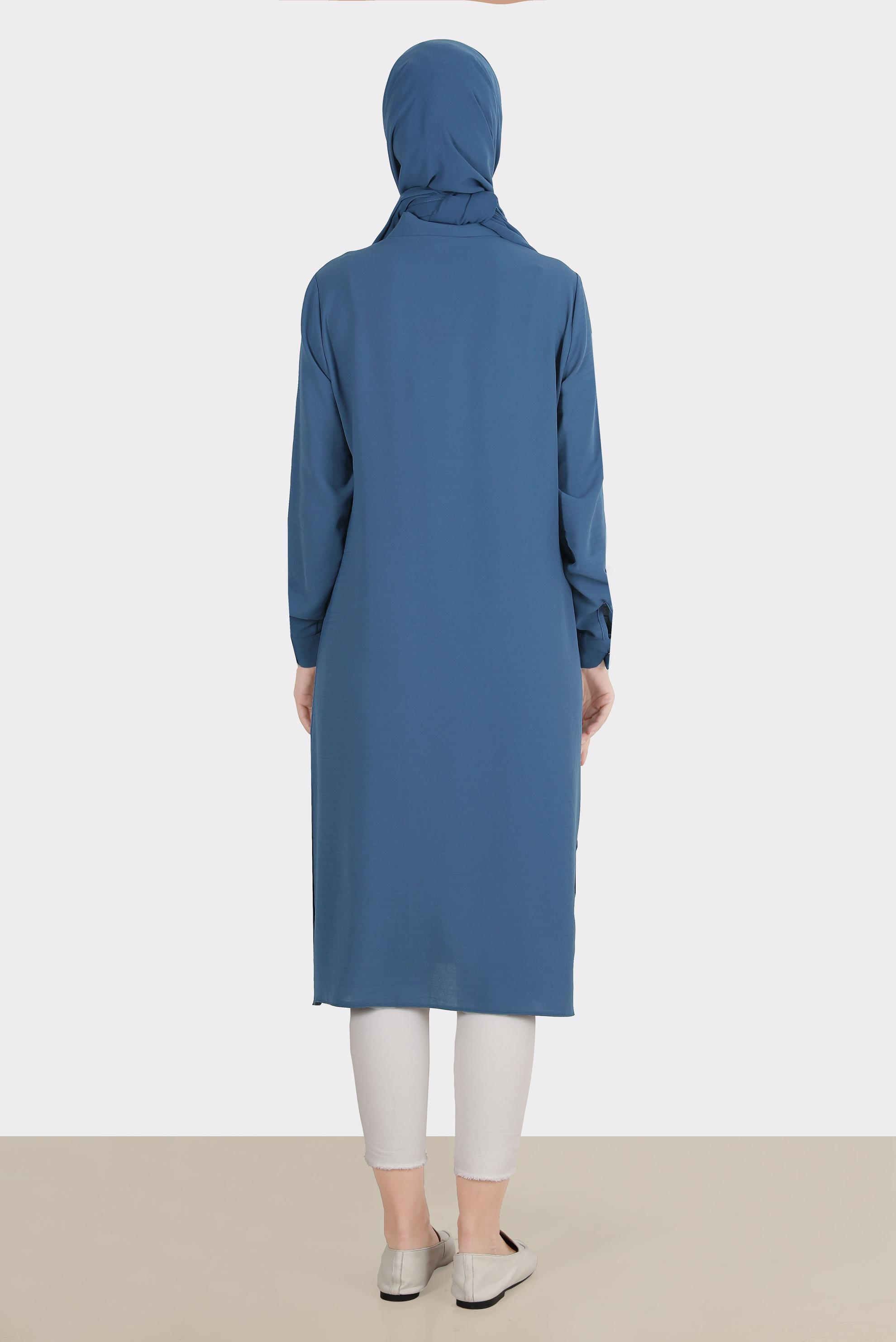 Tesettür giyim LACİVERT GİZLİ DÜĞMELİ TUNİK 42864 