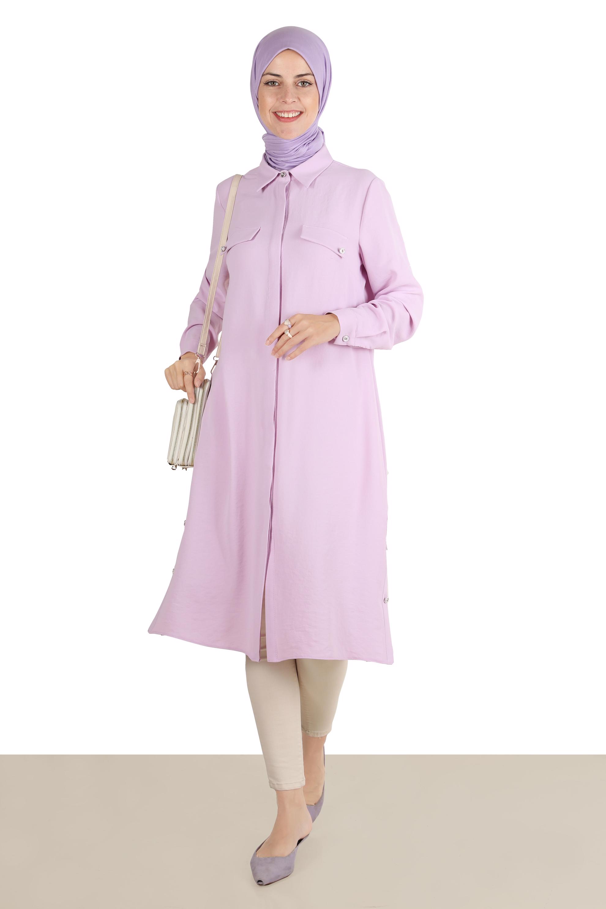 Tesettür giyim MOR GİZLİ DÜĞMELİ TUNİK 42864 