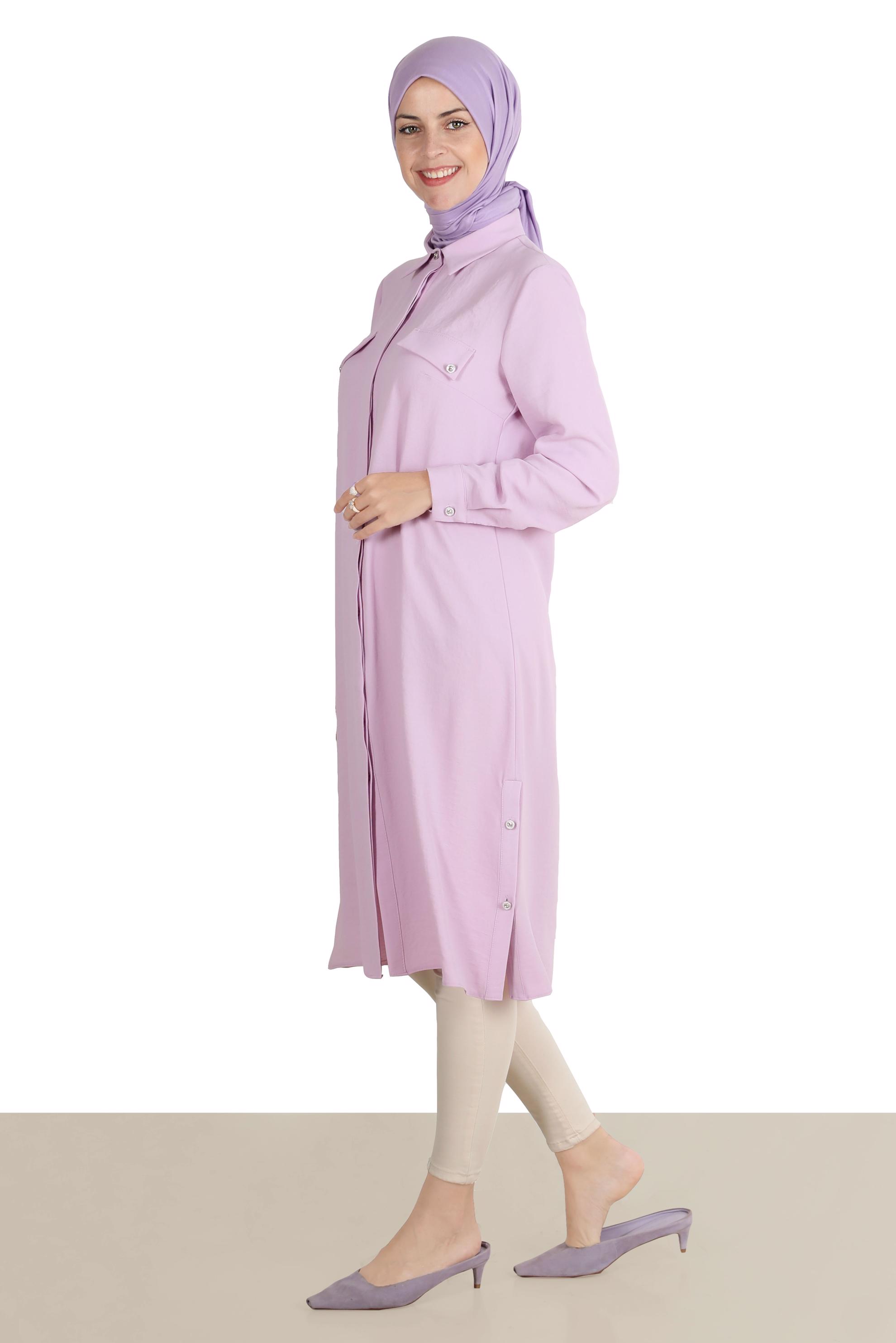 Tesettür giyim MOR GİZLİ DÜĞMELİ TUNİK 42864 
