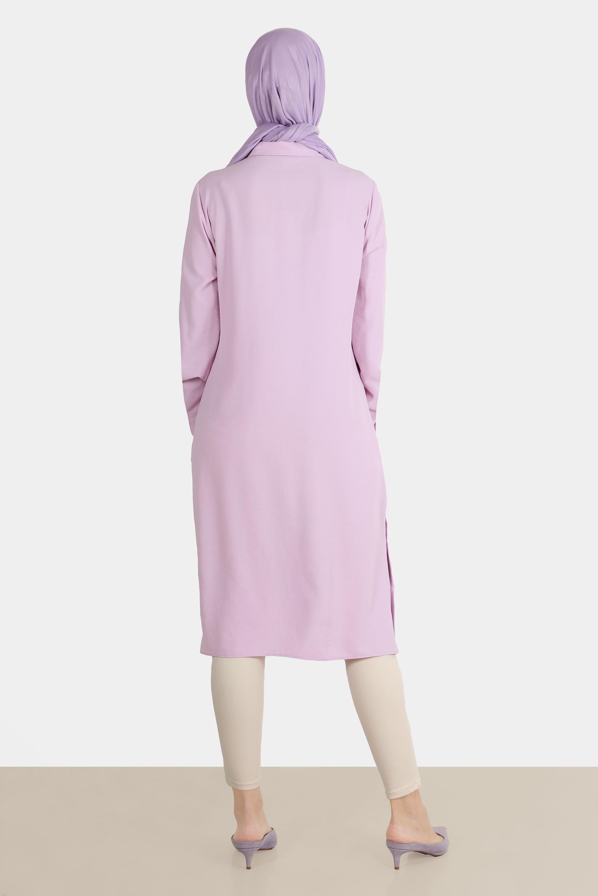 Tesettür giyim MOR GİZLİ DÜĞMELİ TUNİK 42864 
