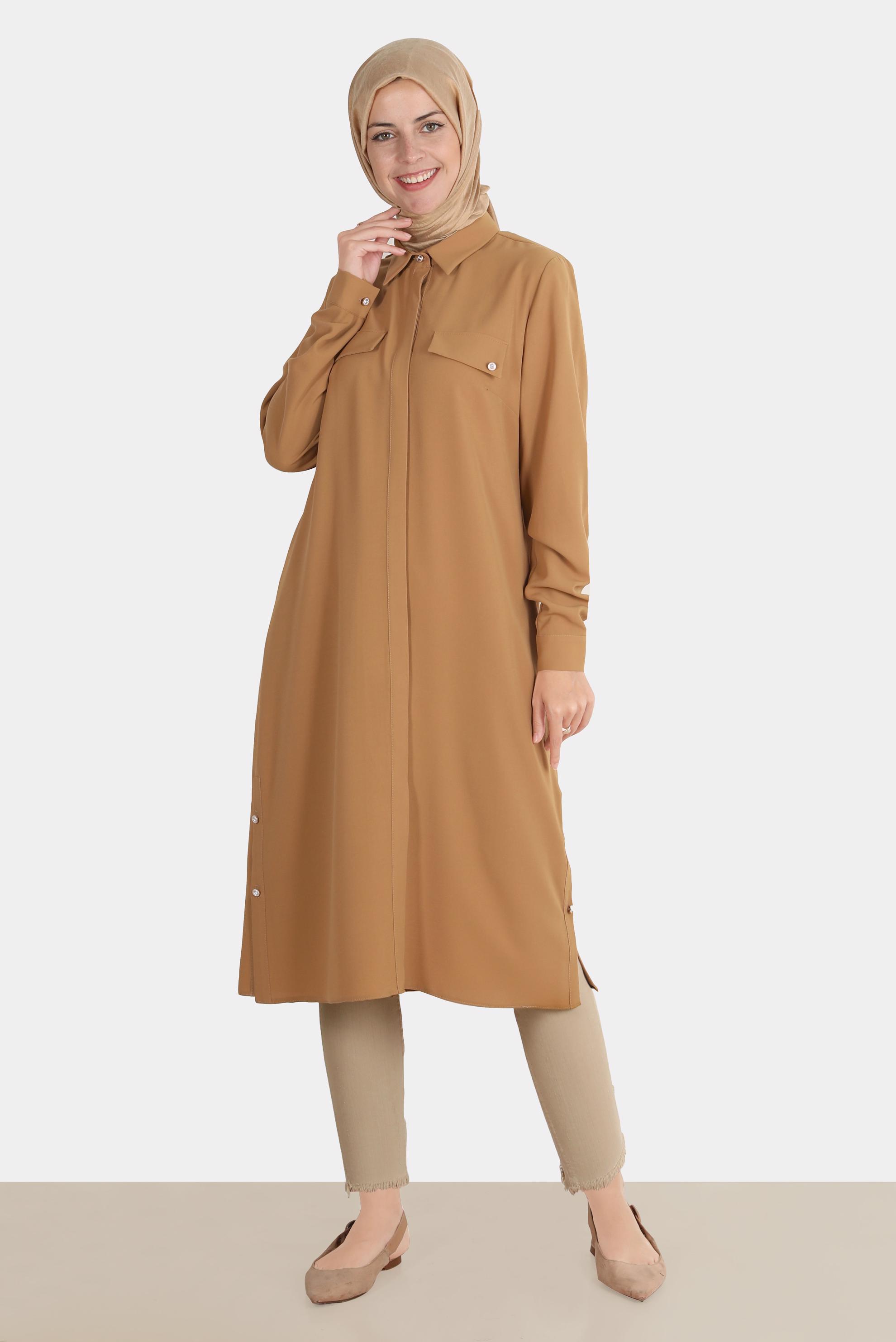 Tesettür giyim SARI GİZLİ DÜĞMELİ TUNİK 42864 