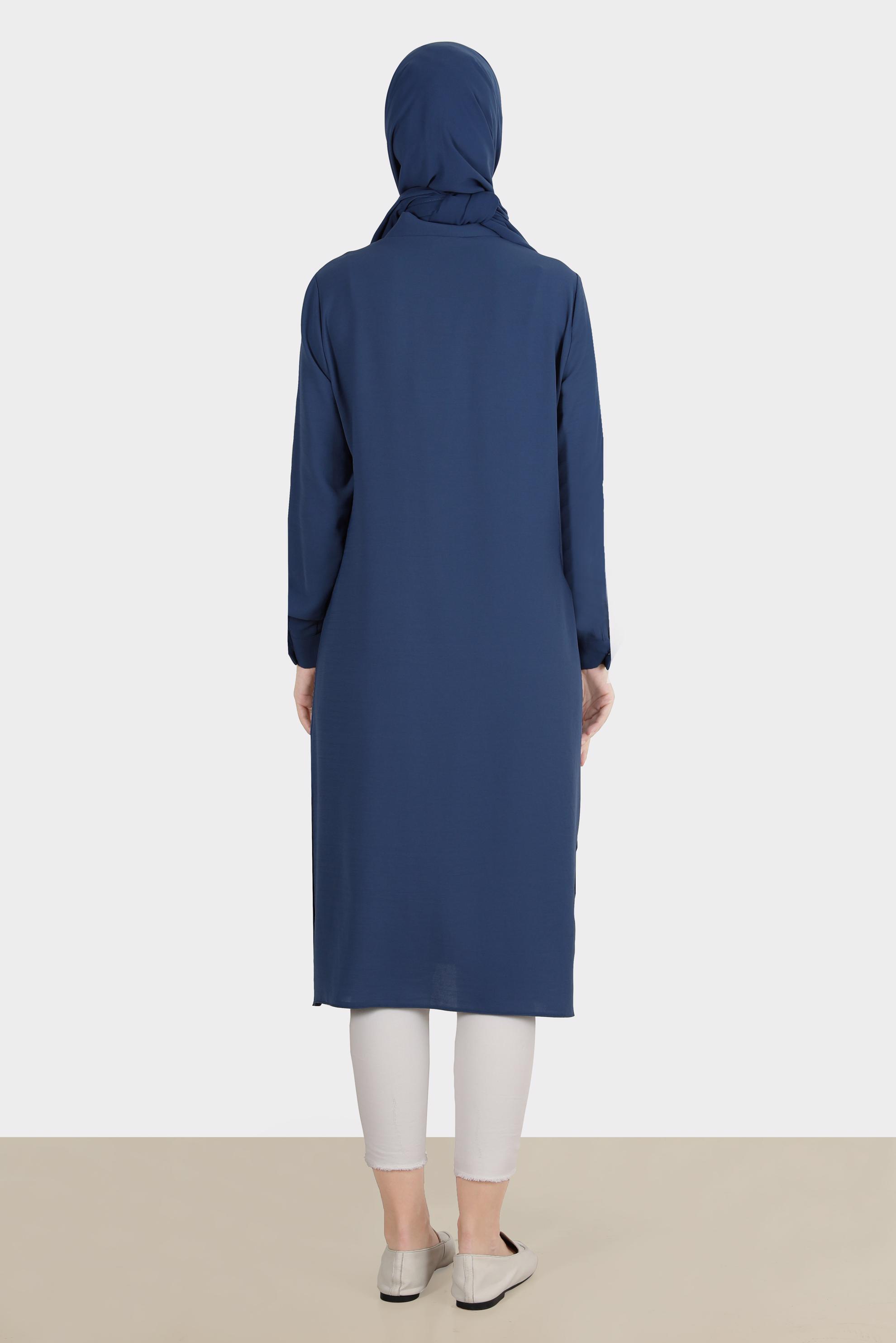 Tesettür giyim LACİVERT GİZLİ DÜĞMELİ TUNİK 42864 