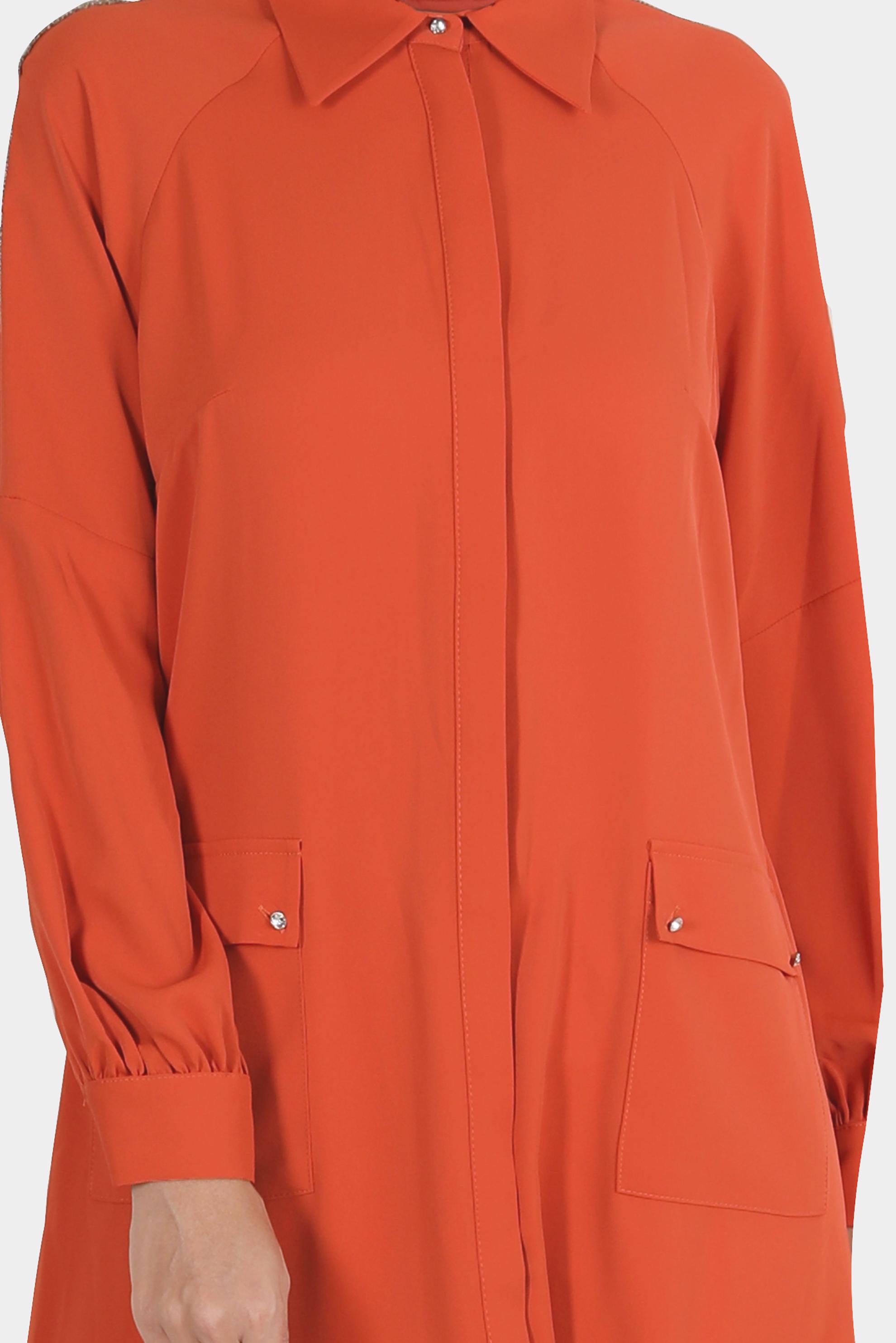 Tesettür giyim TURUNCU BOYDAN GİZLİ DÜĞMELİ TAŞLI TUNİK 42866 