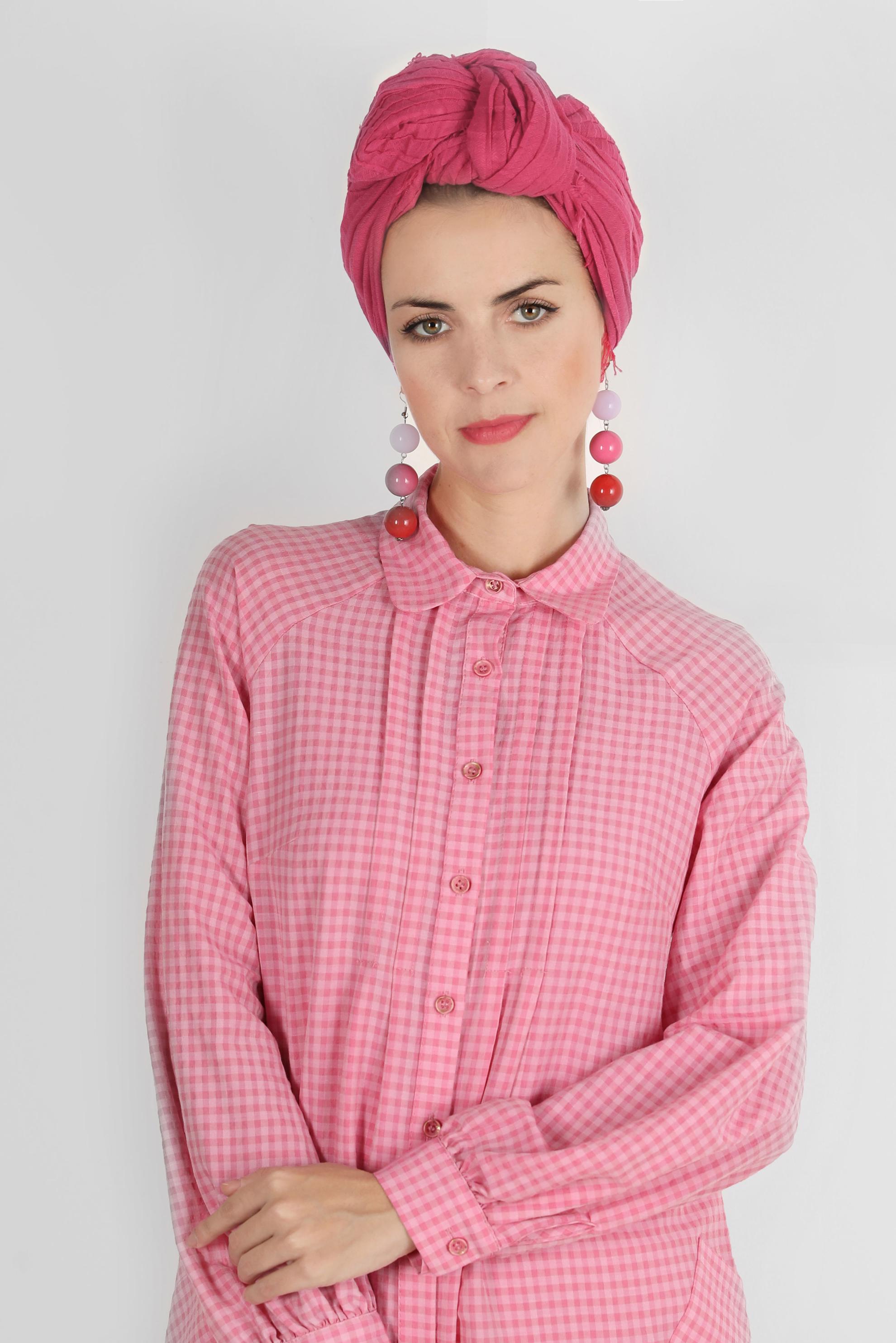 Tesettür giyim FUŞYA PÖTİKARE DESEN BOYDAN DÜĞMELİ TUNİK 42871 