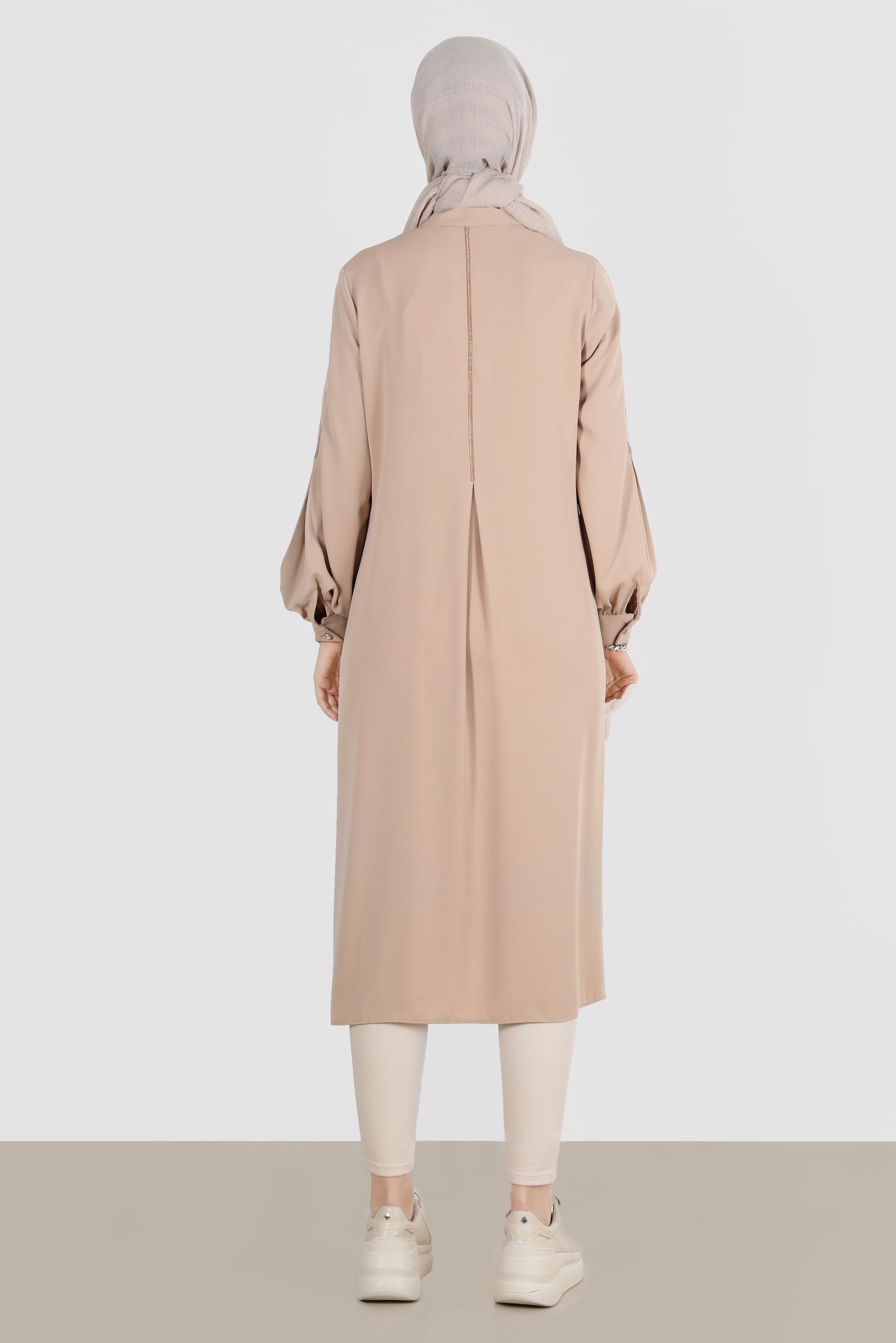 Tesettür giyim BEJ DÜĞME DETAYLI TUNİK 42874 