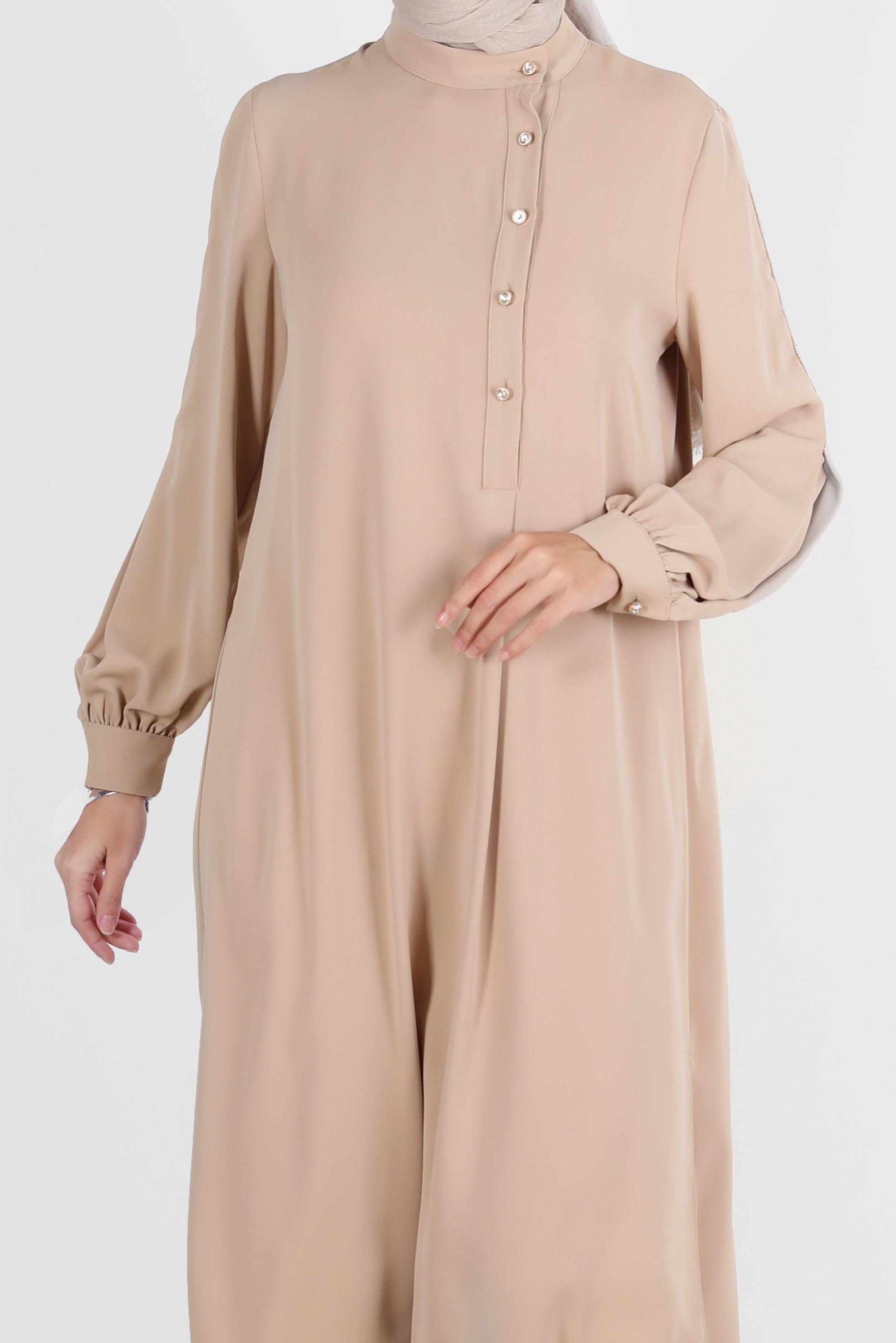 Tesettür giyim BEJ DÜĞME DETAYLI TUNİK 42874 