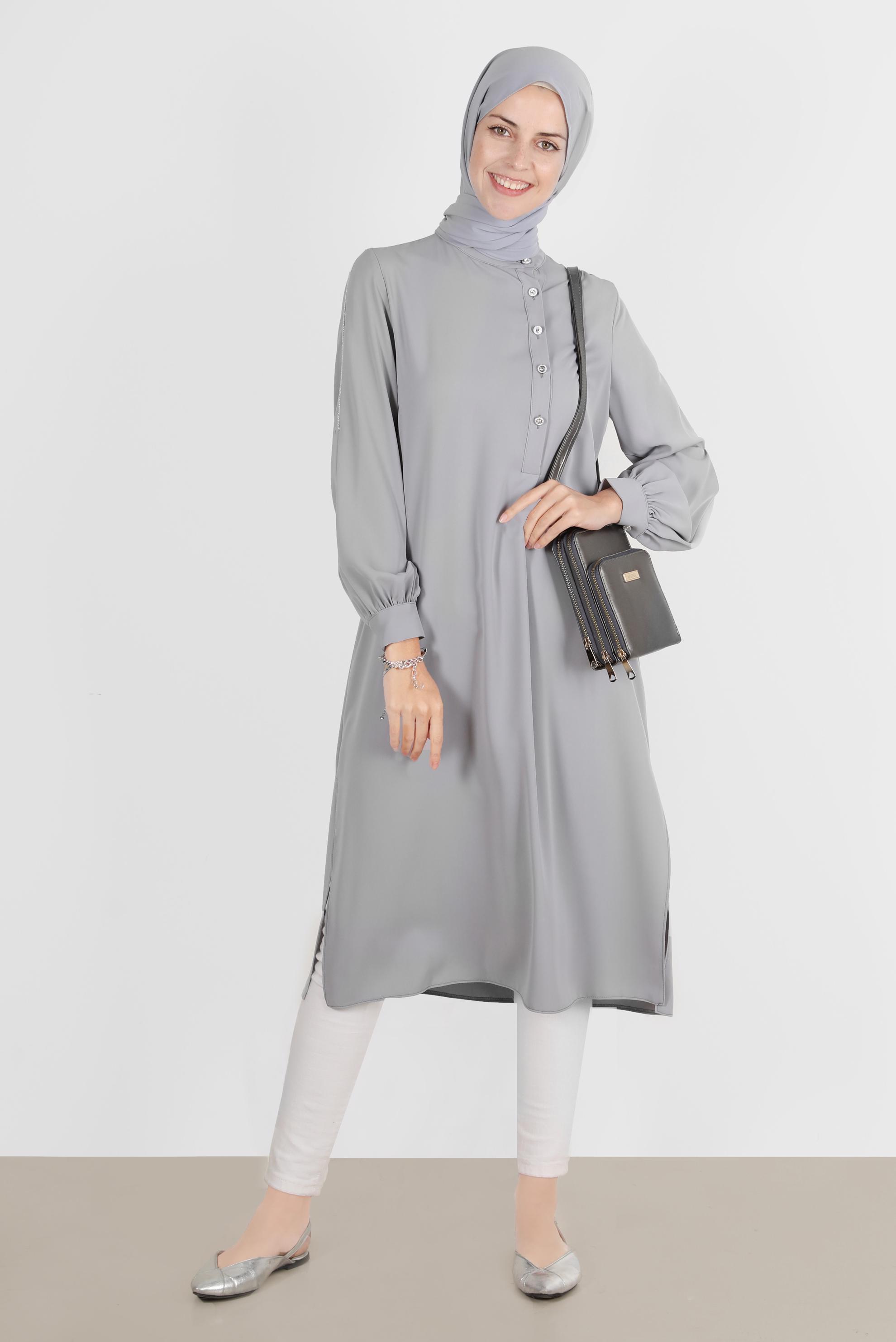 Vêtements hijab GRIS TUNIQUE DÉTAIL BOUTONS 42874