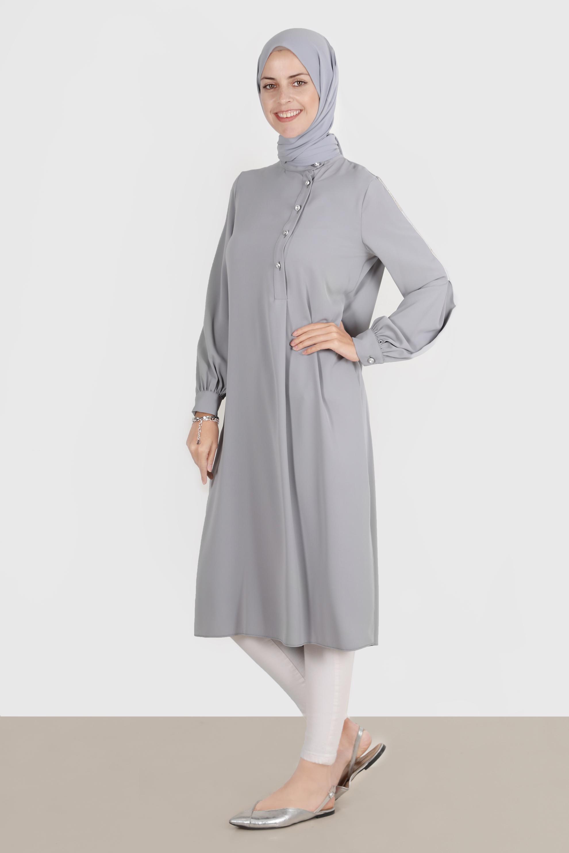 Vêtements hijab GRIS TUNIQUE DÉTAIL BOUTONS 42874