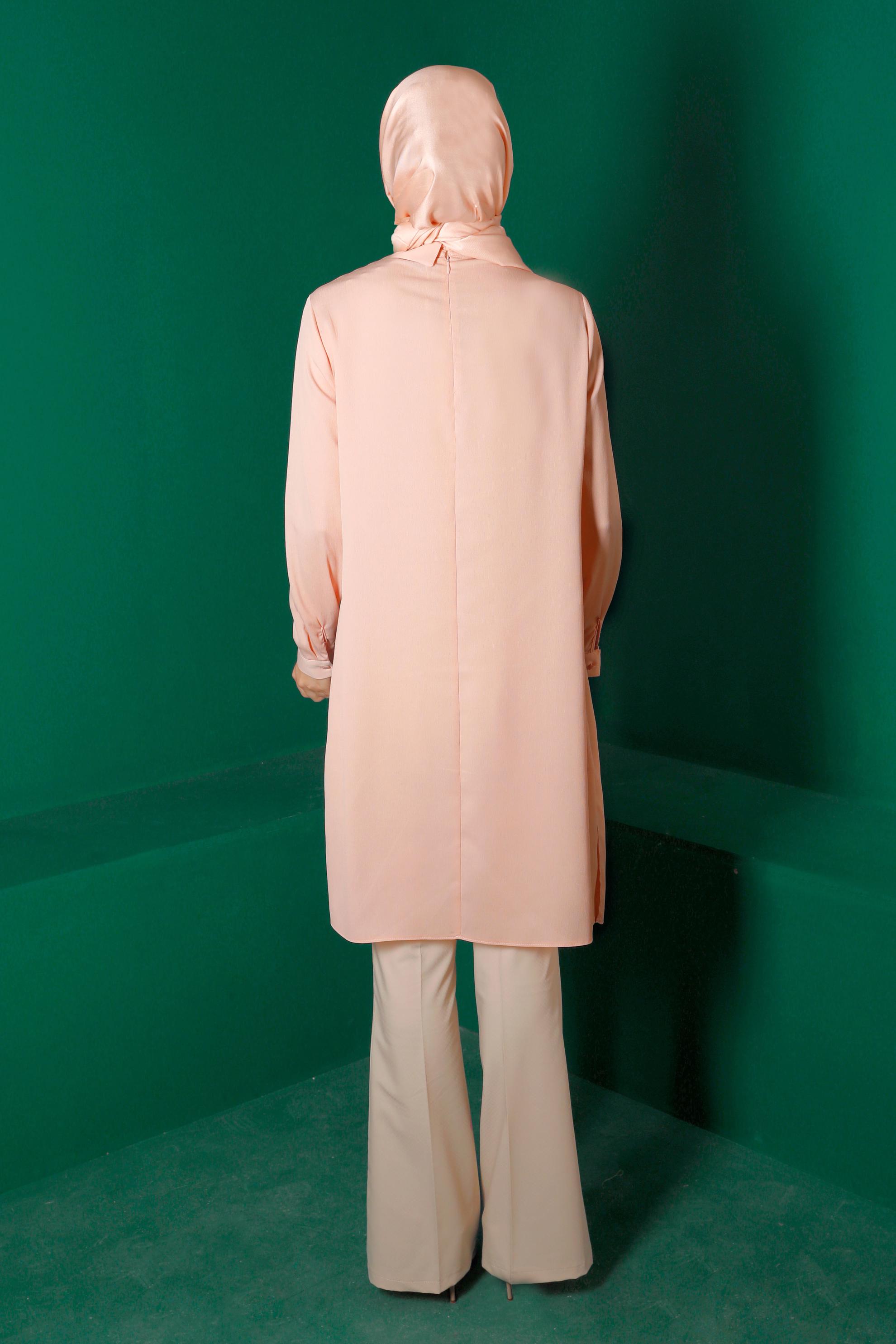 Tesettür giyim PUDRA TAŞ BASKILI TUNİK 42875 