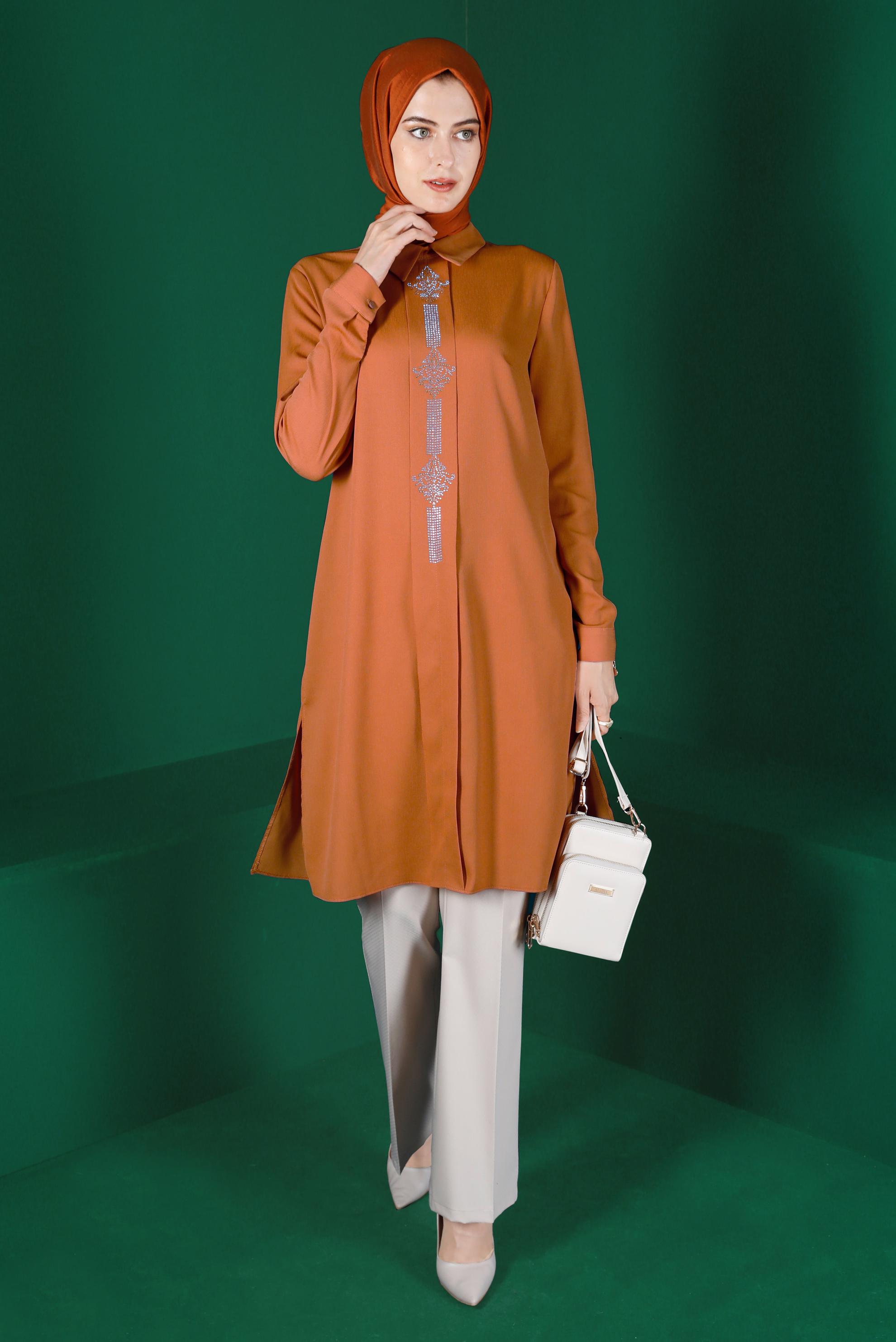 Tesettür giyim SARI TAŞ BASKILI TUNİK 42875 