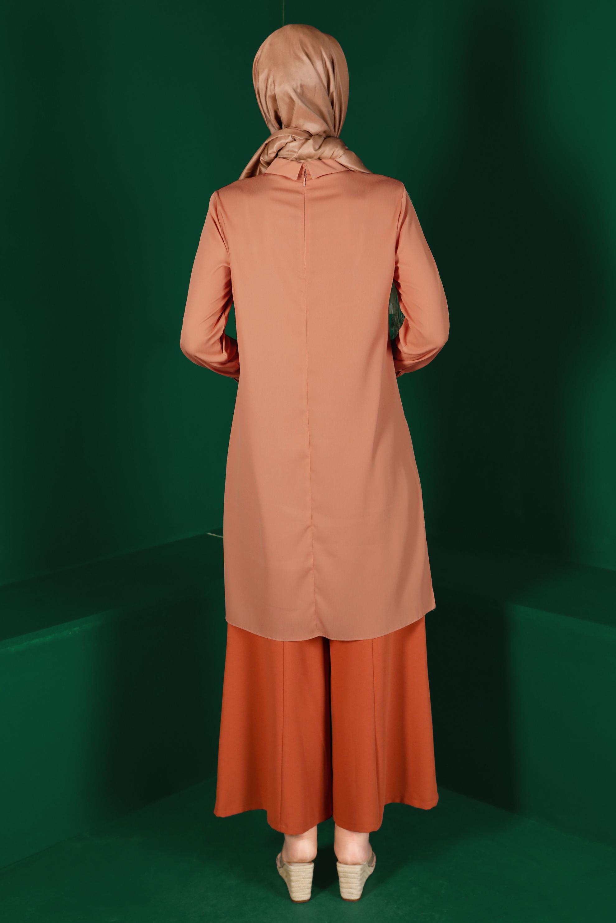 Tesettür giyim KAHVE TAŞ BASKILI TUNİK 42875 