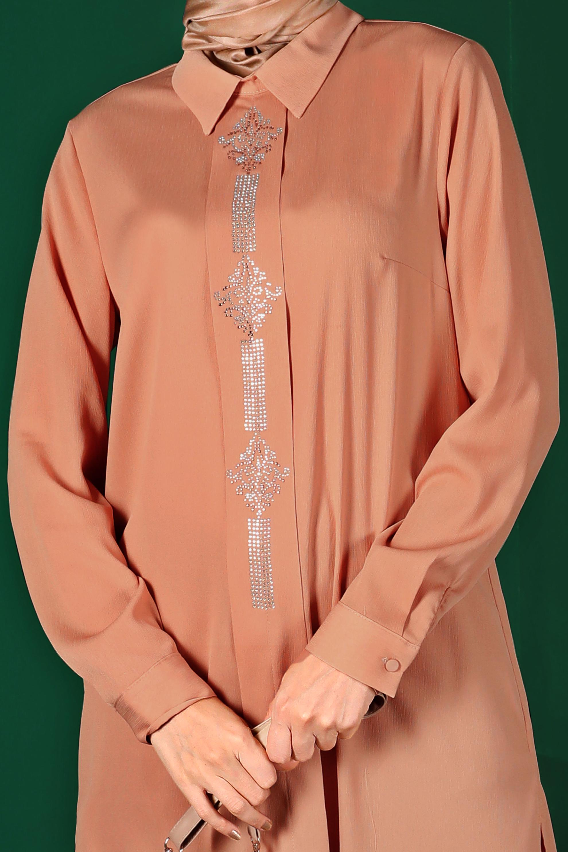 Tesettür giyim KAHVE TAŞ BASKILI TUNİK 42875 