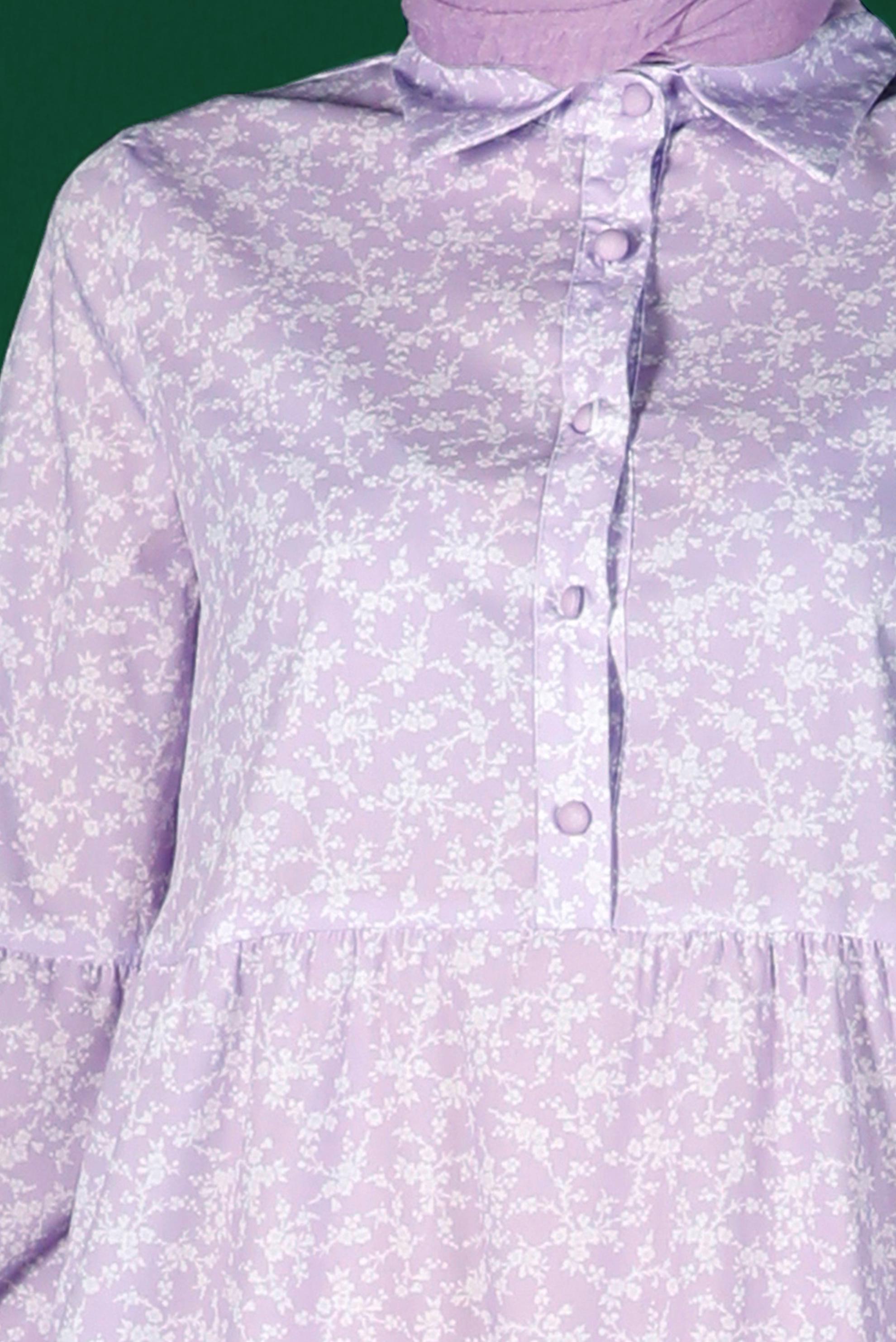 Tesettür giyim MOR ÇİÇEK DESENLİ DÜĞMELİ TUNİK 42876 