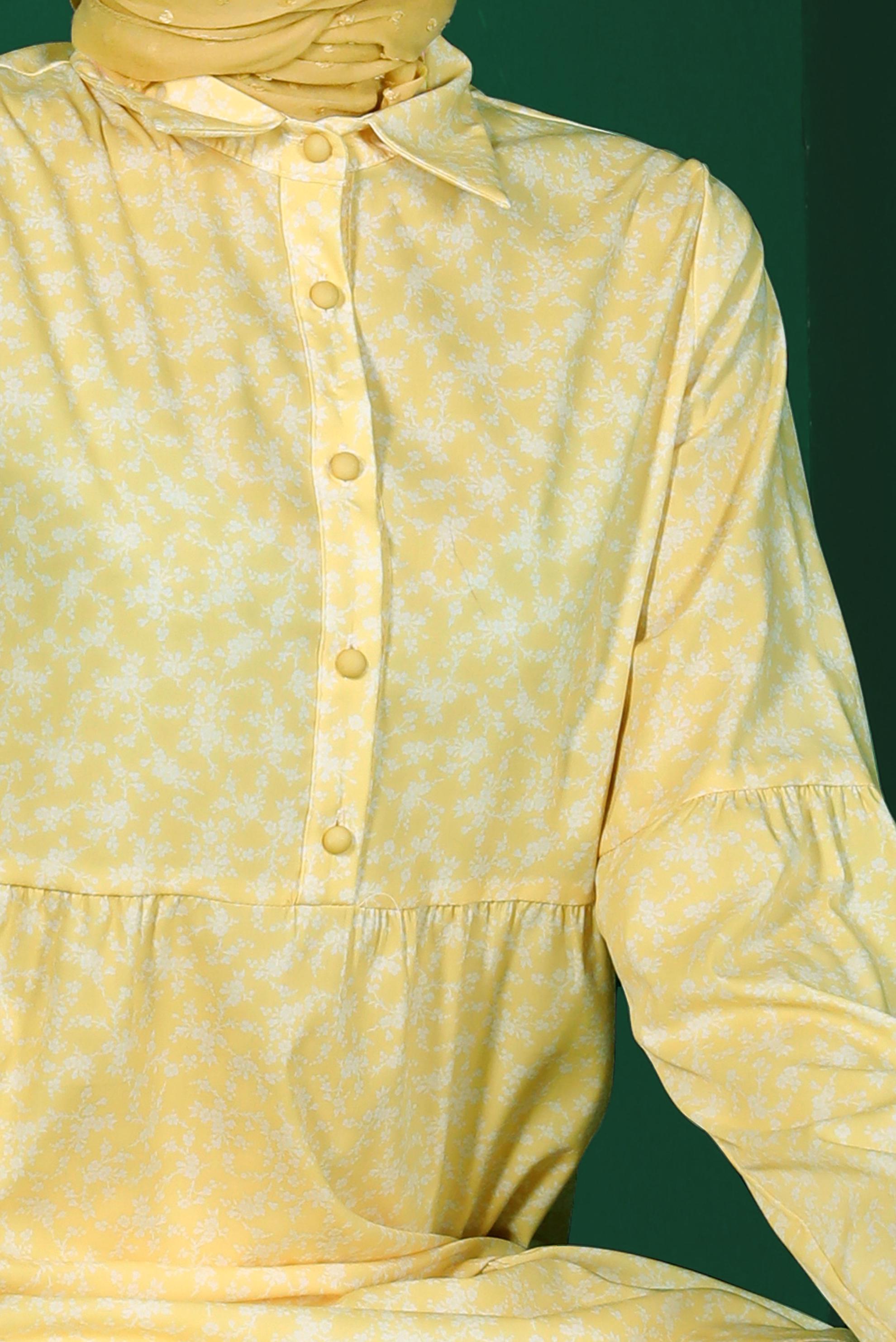 Tesettür giyim SARI ÇİÇEK DESENLİ DÜĞMELİ TUNİK 42876 