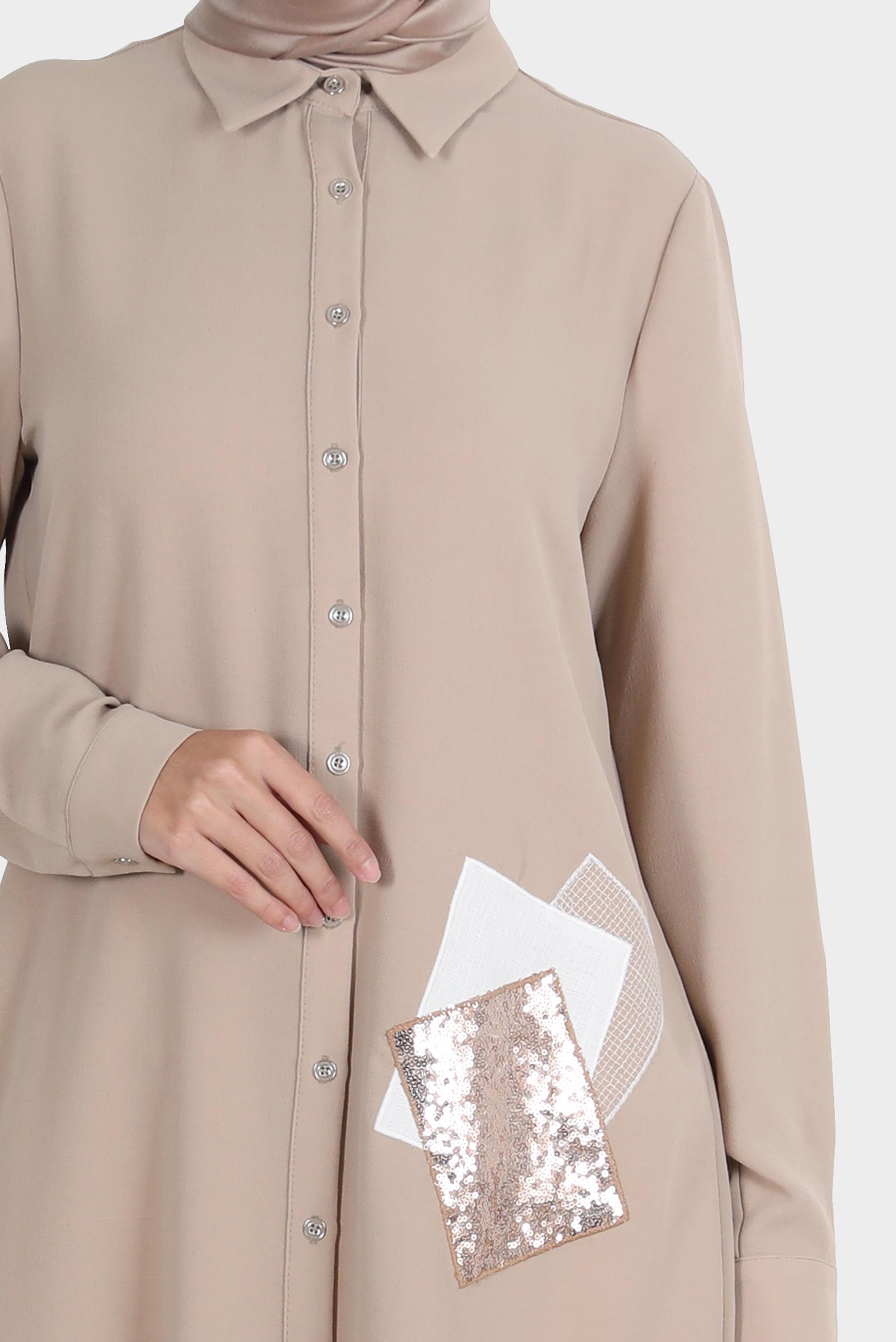 Tesettür giyim VİZON PULLU NAKIŞLI TUNİK 42879