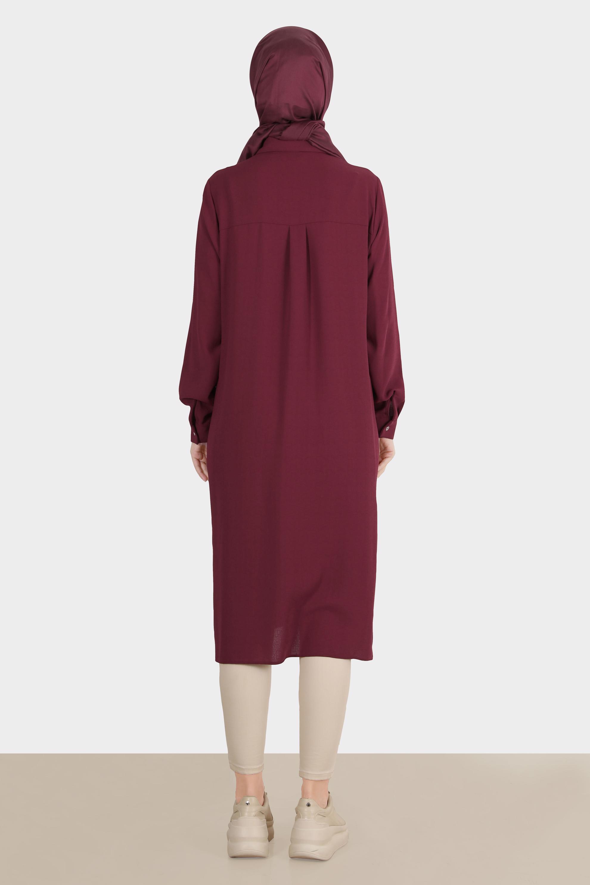 Tesettür giyim BORDO PULLU NAKIŞLI TUNİK 42879