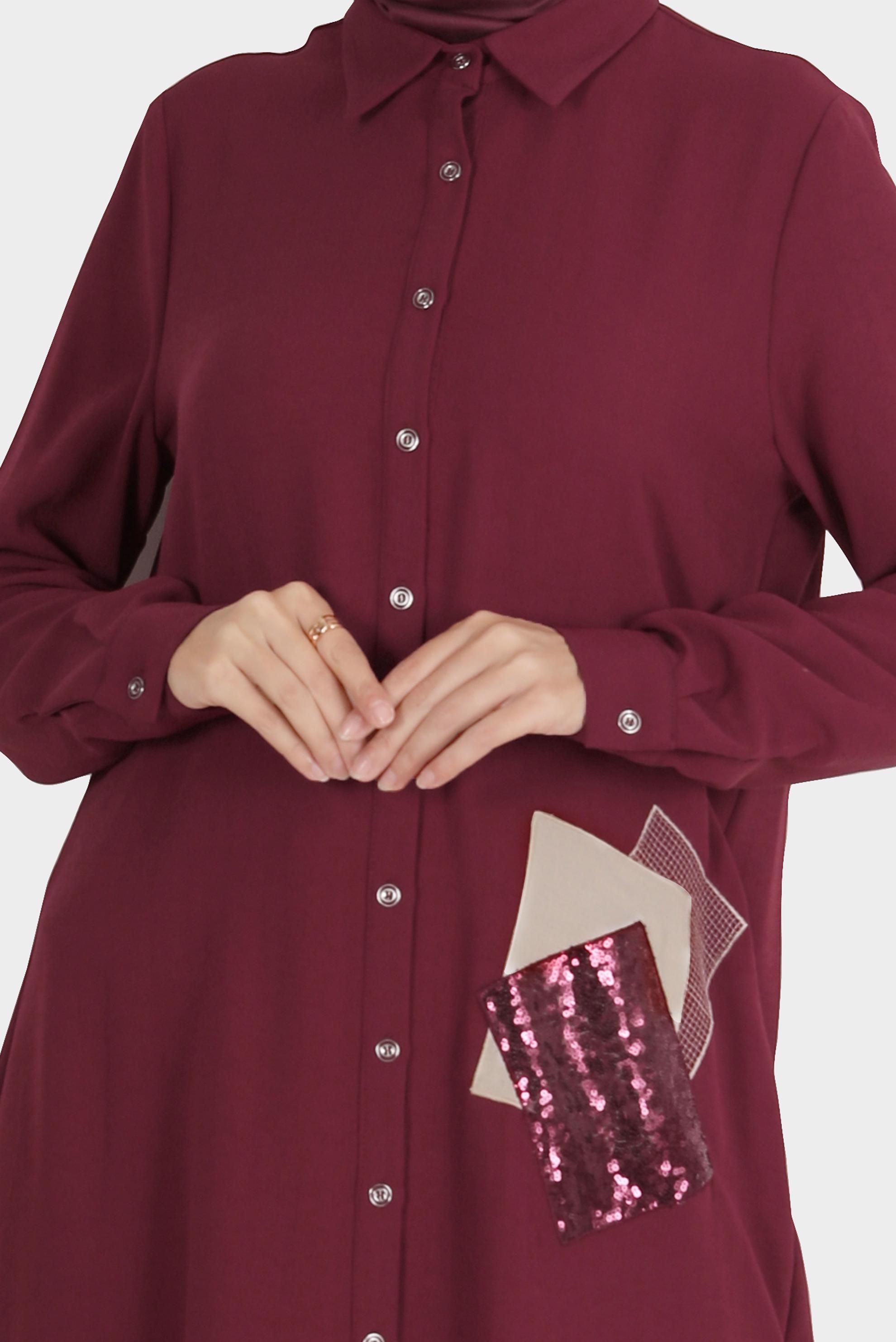 Tesettür giyim BORDO PULLU NAKIŞLI TUNİK 42879