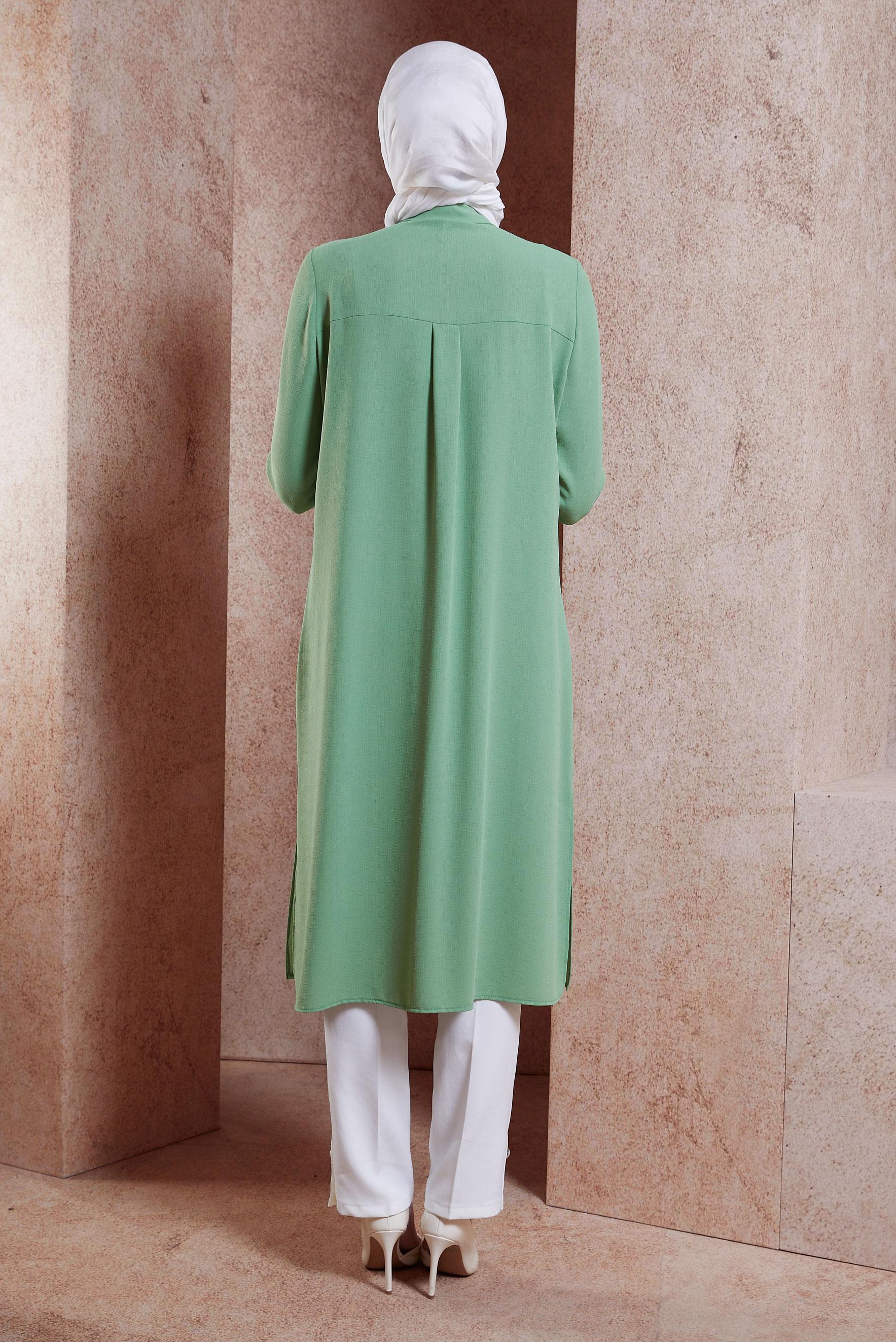 Tesettür giyim YEŞİL PULLU NAKIŞLI TUNİK 42879