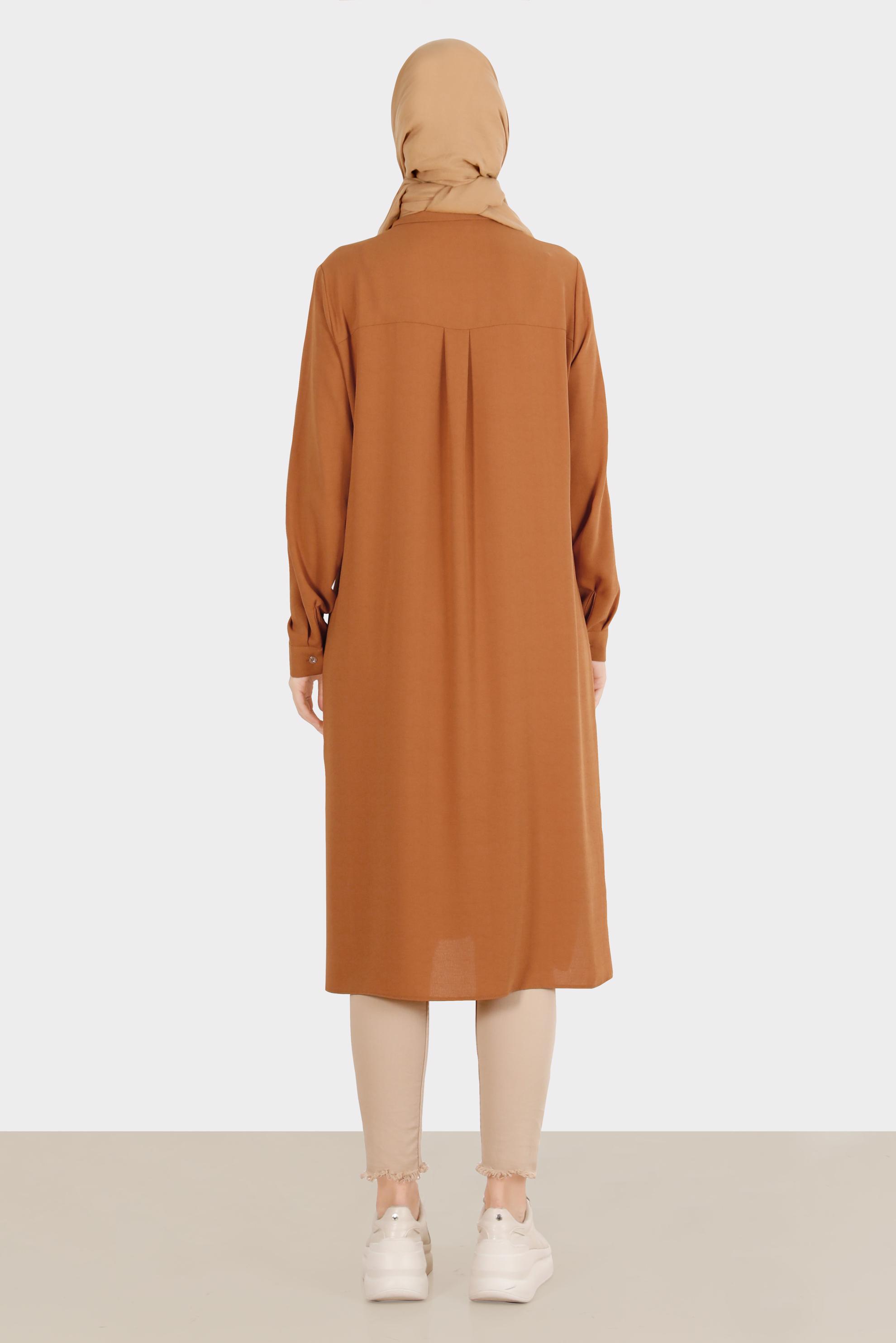 Tesettür giyim KAHVE PULLU NAKIŞLI TUNİK 42879