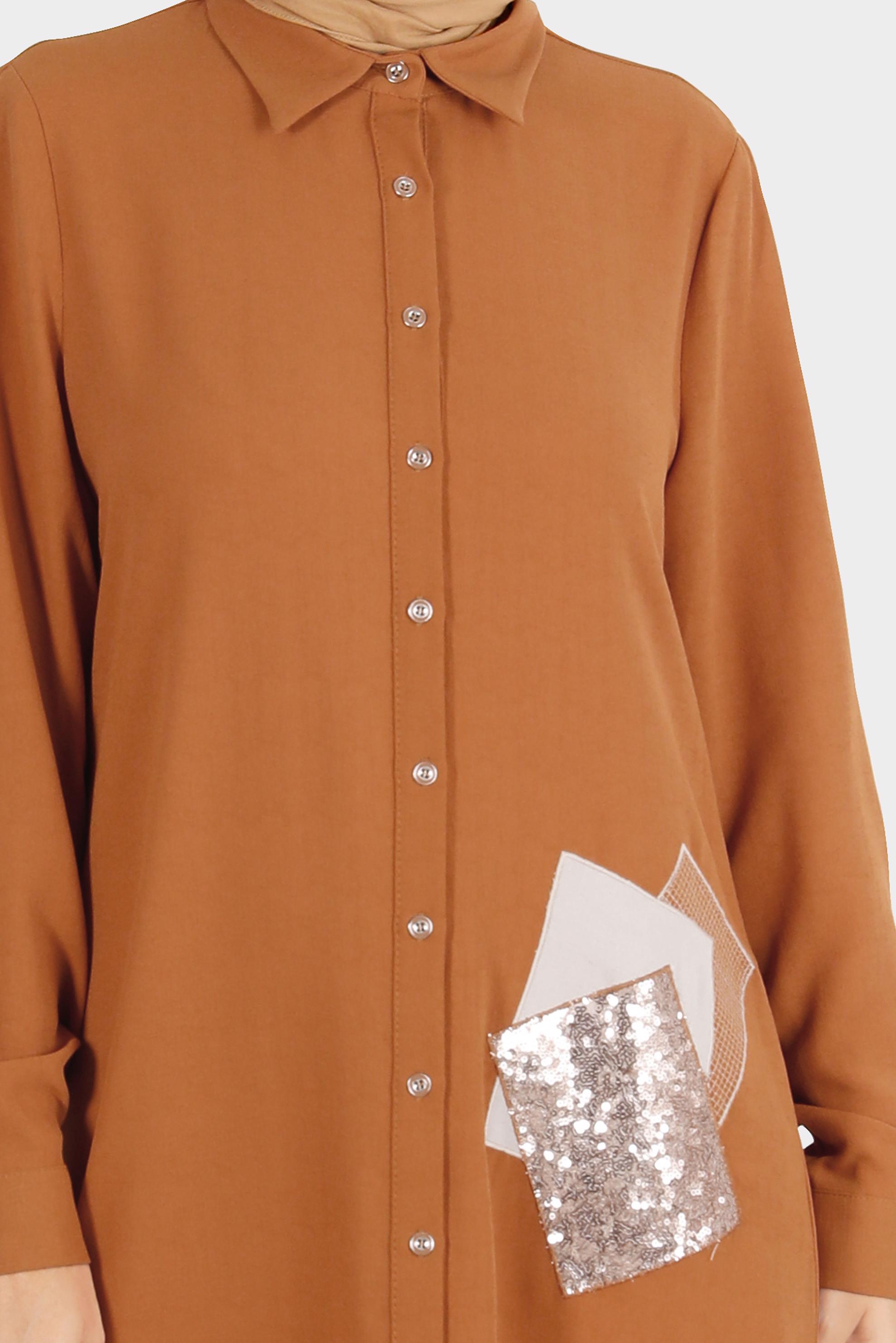 Tesettür giyim KAHVE PULLU NAKIŞLI TUNİK 42879