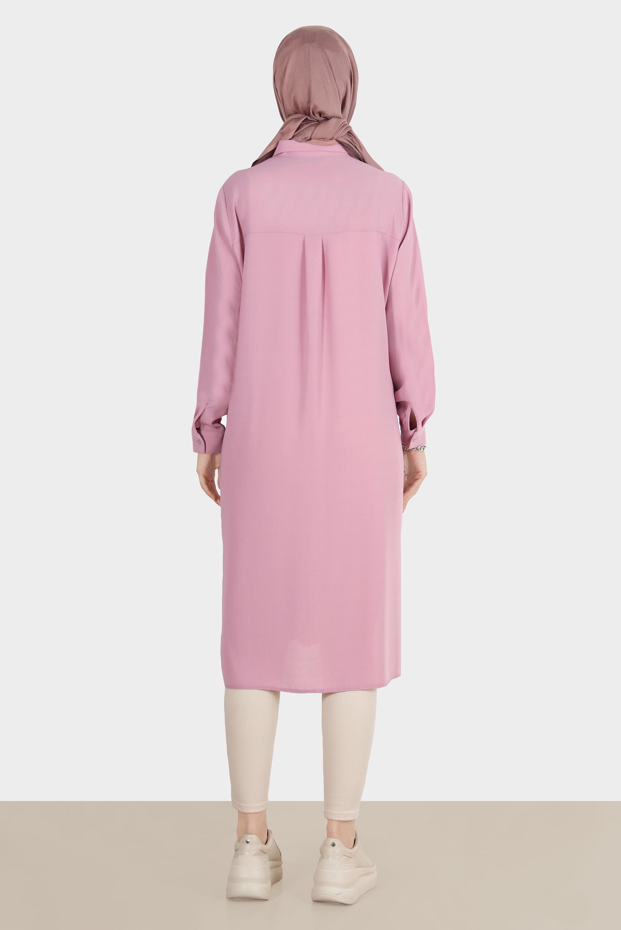 Tesettür giyim PEMBE PULLU NAKIŞLI TUNİK 42879
