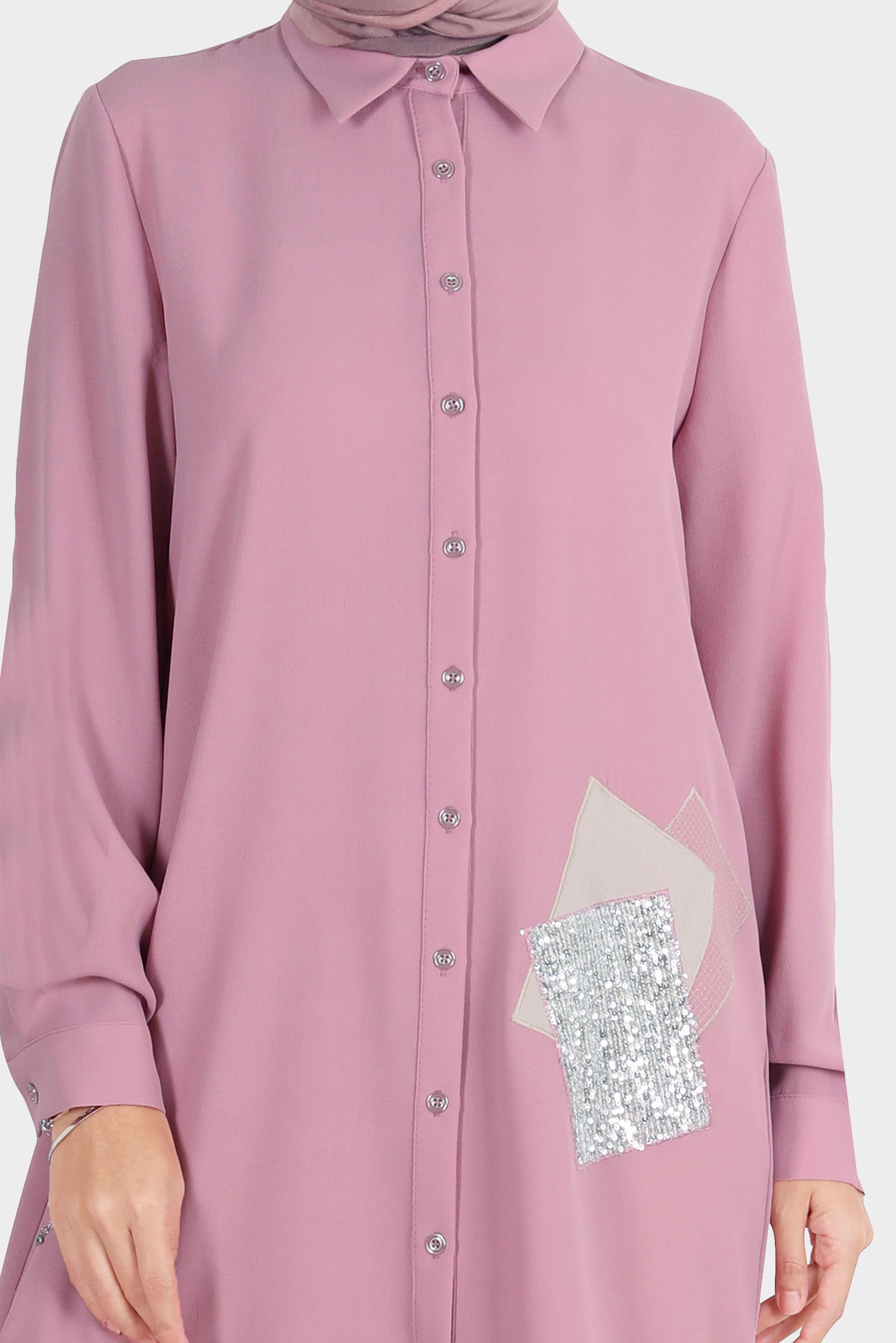 Tesettür giyim PEMBE PULLU NAKIŞLI TUNİK 42879