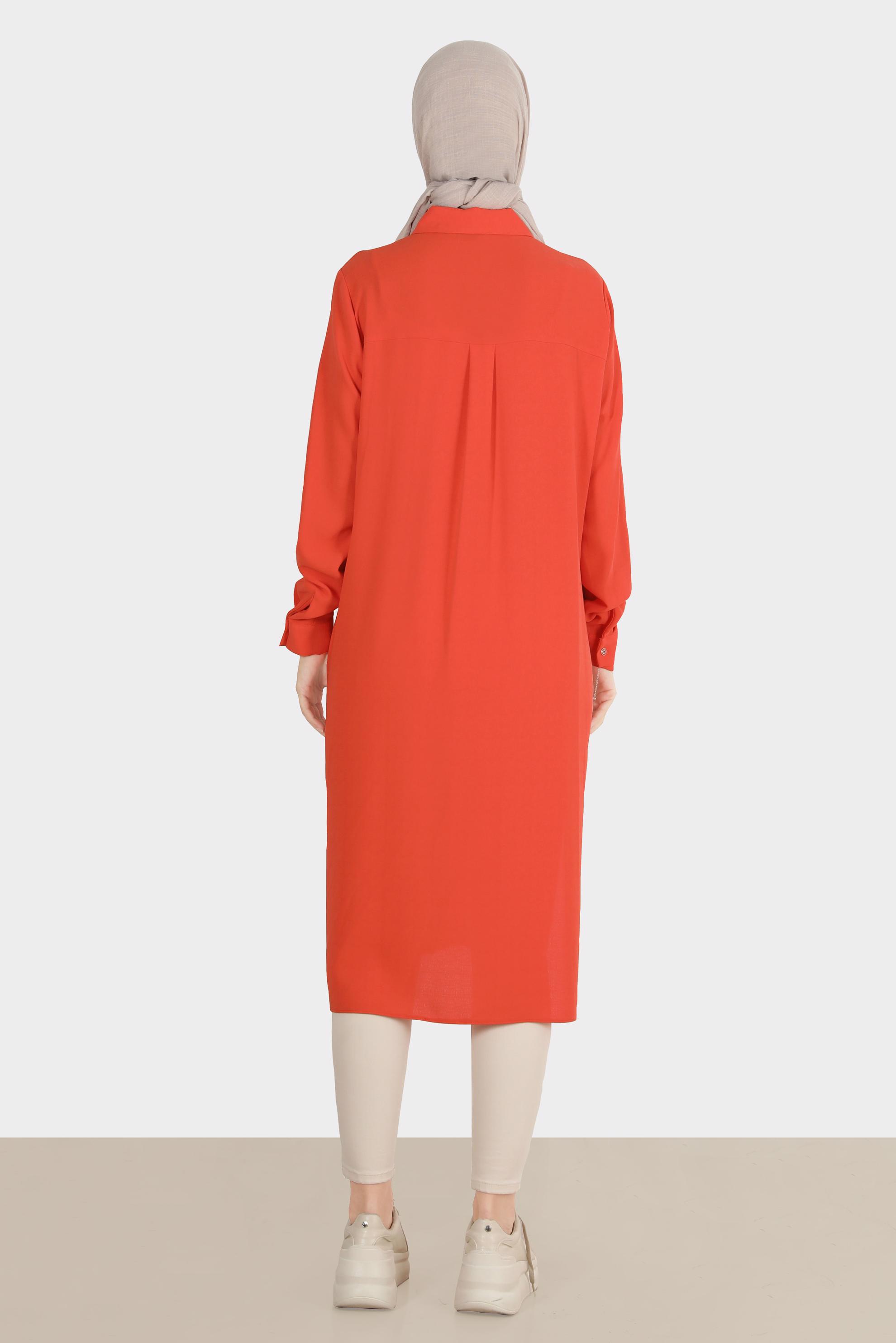 Tesettür giyim KIRMIZI PULLU NAKIŞLI TUNİK 42879