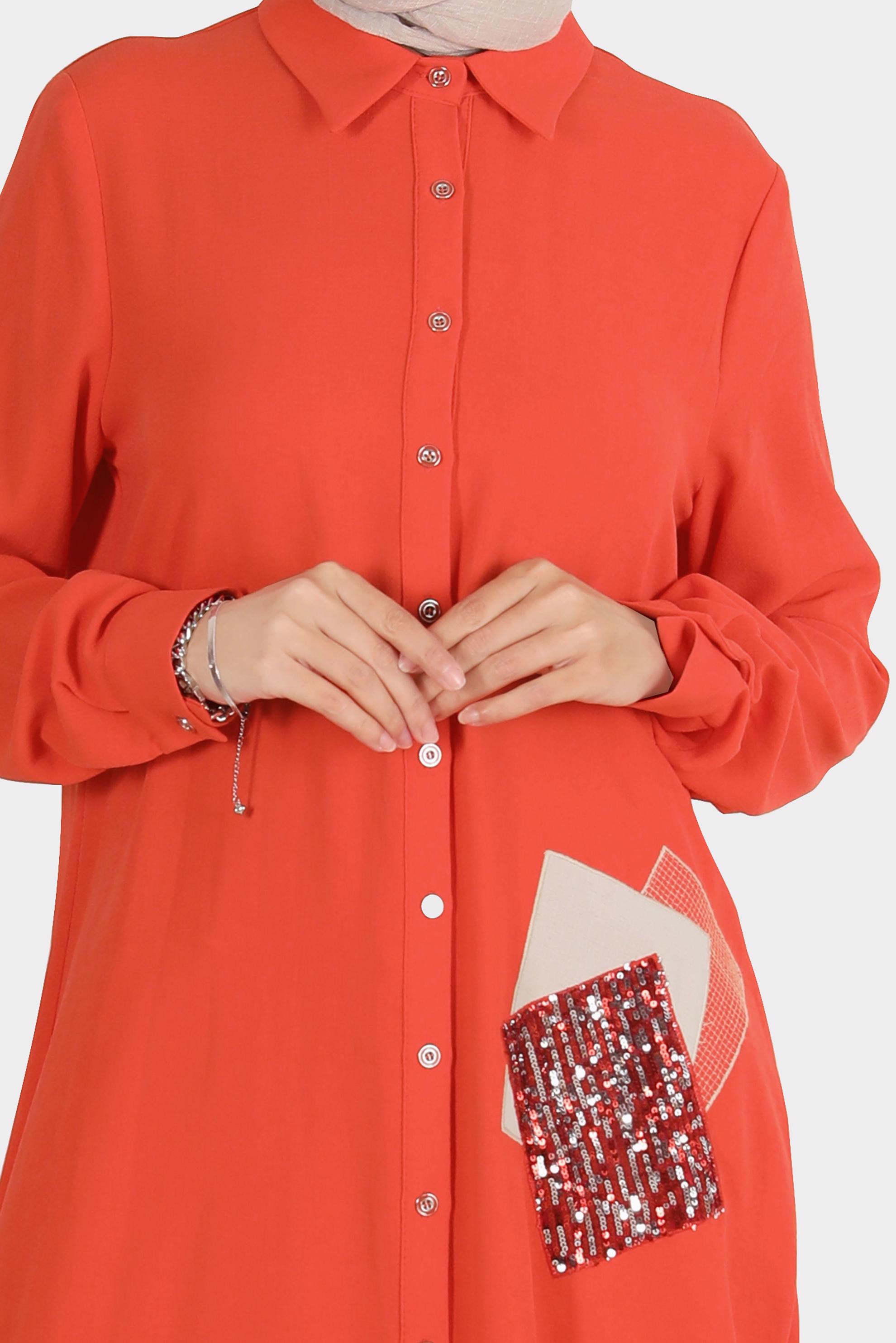 Tesettür giyim KIRMIZI PULLU NAKIŞLI TUNİK 42879