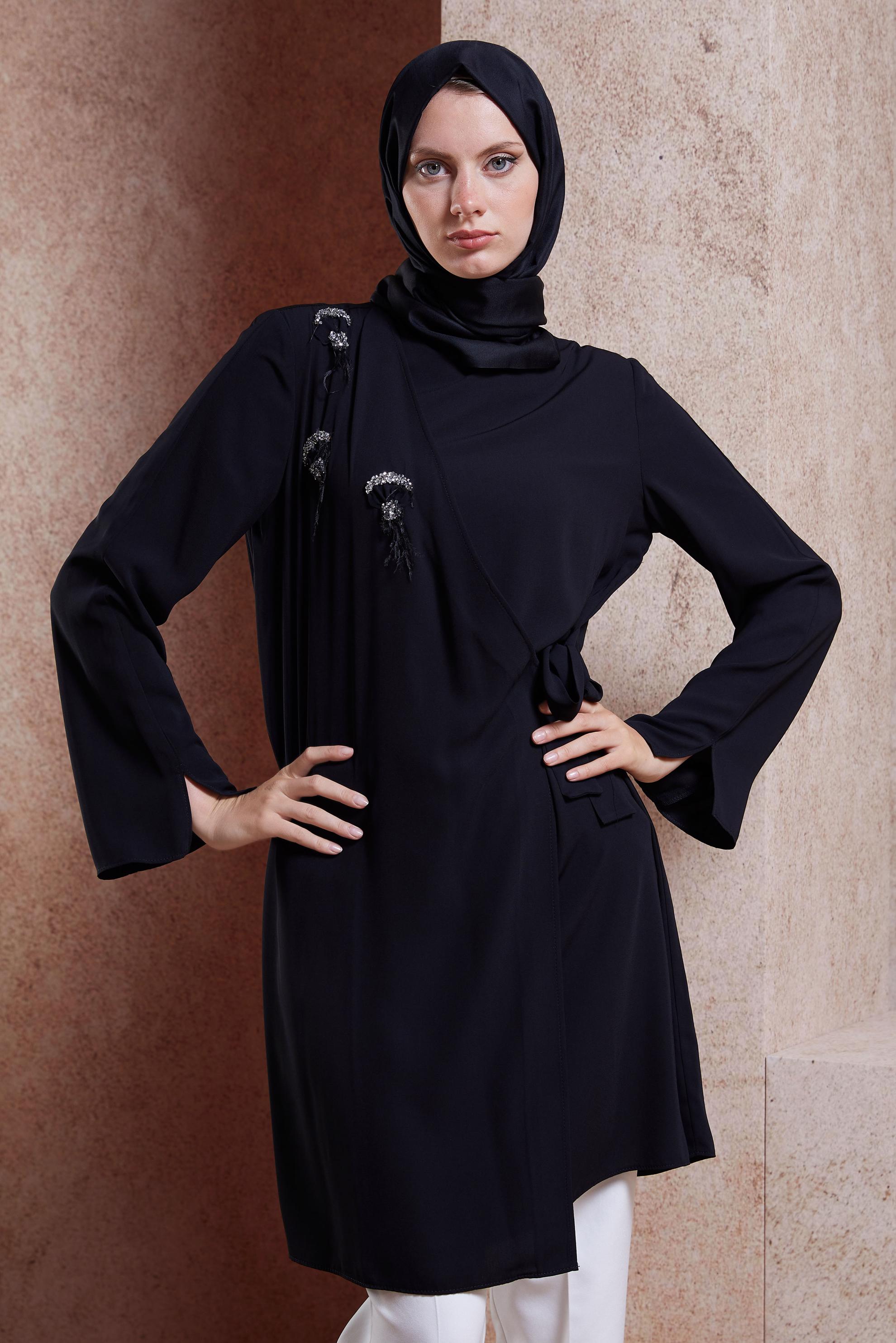Tesettür giyim SİYAH BAĞLAMA DETAYLI TUNİK 42880