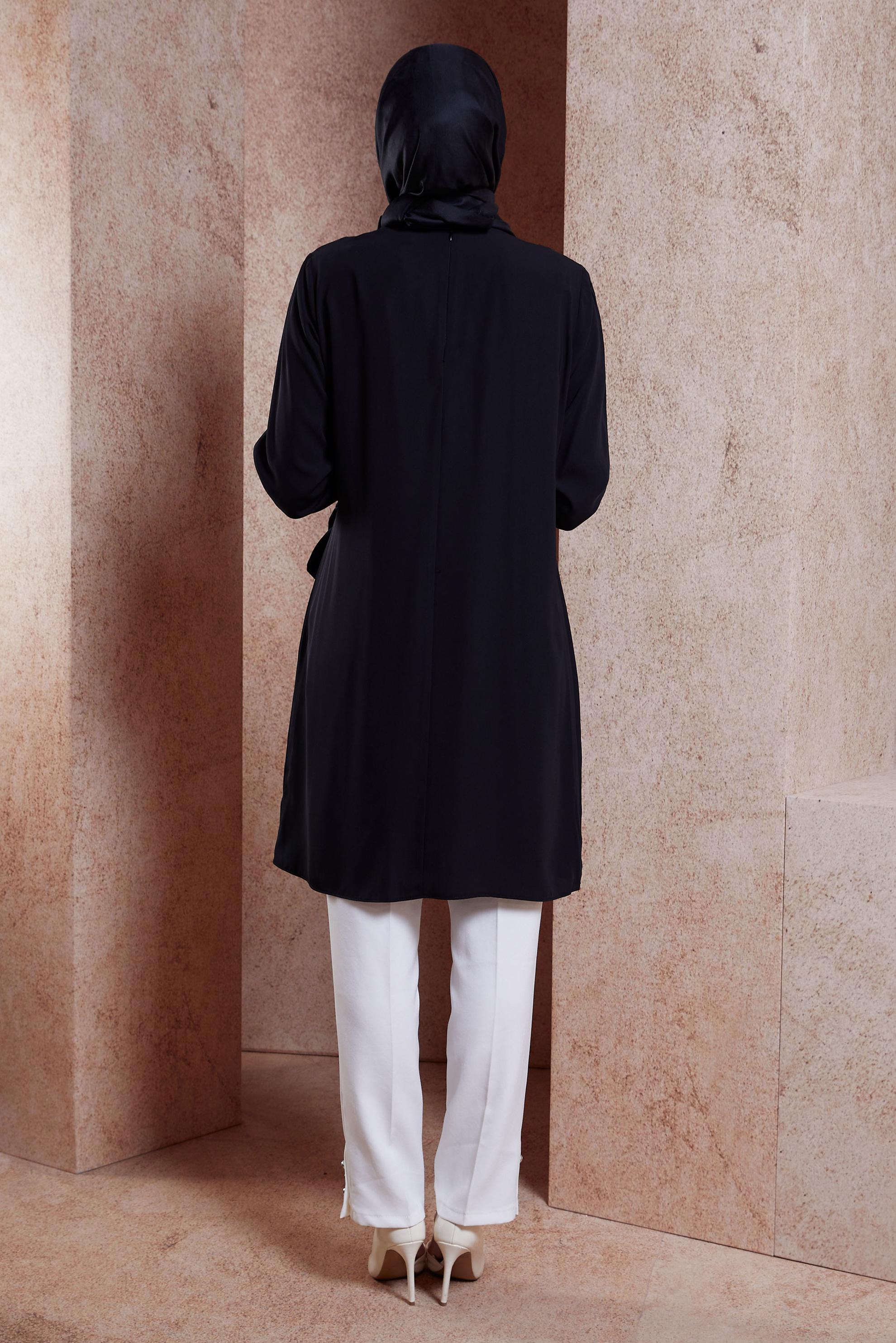 Tesettür giyim SİYAH BAĞLAMA DETAYLI TUNİK 42880