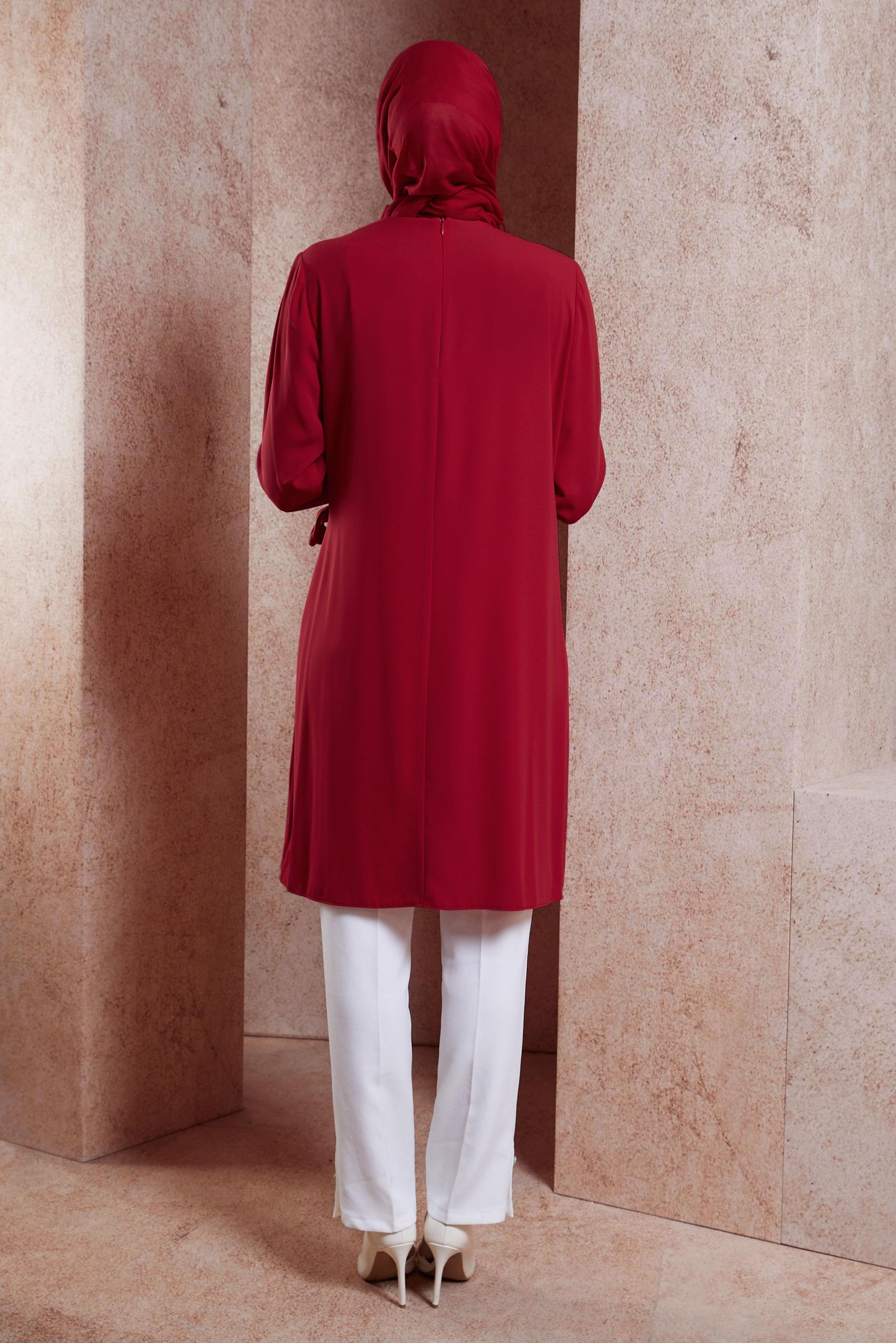 Tesettür giyim KIRMIZI BAĞLAMA DETAYLI TUNİK 42880