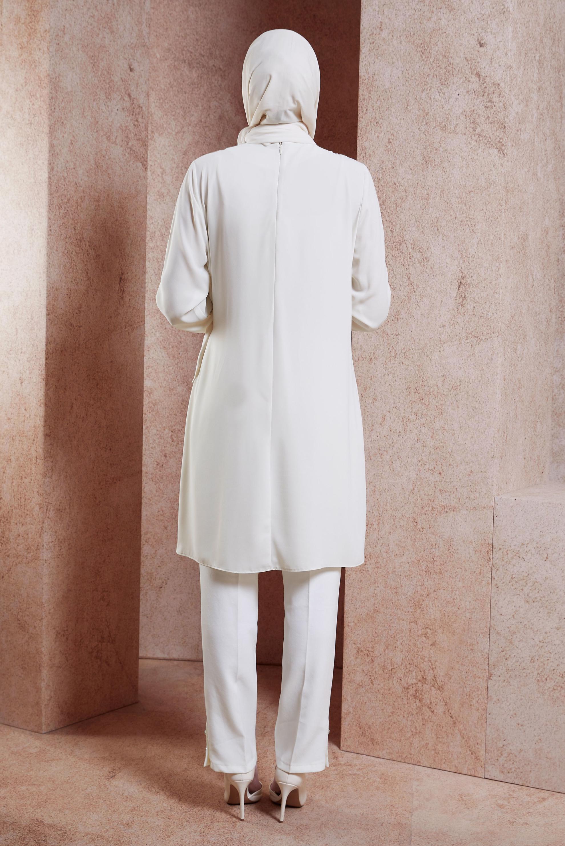 Tesettür giyim EKRU BAĞLAMA DETAYLI TUNİK 42880