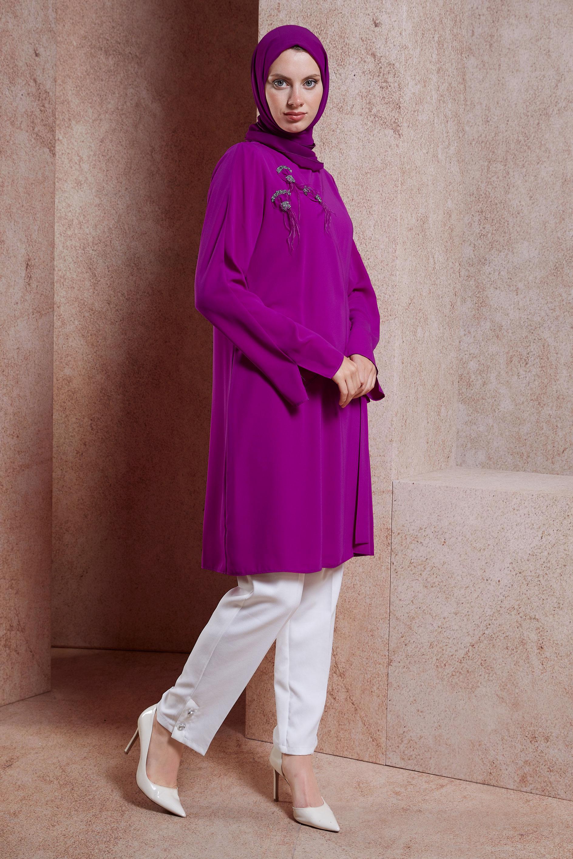 Tesettür giyim FUŞYA BAĞLAMA DETAYLI TUNİK 42880