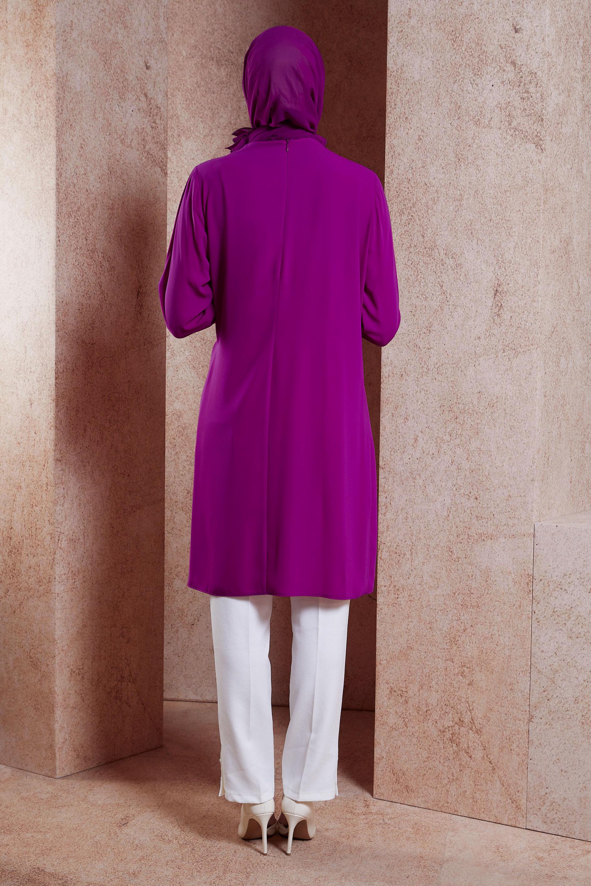 Tesettür giyim FUŞYA BAĞLAMA DETAYLI TUNİK 42880