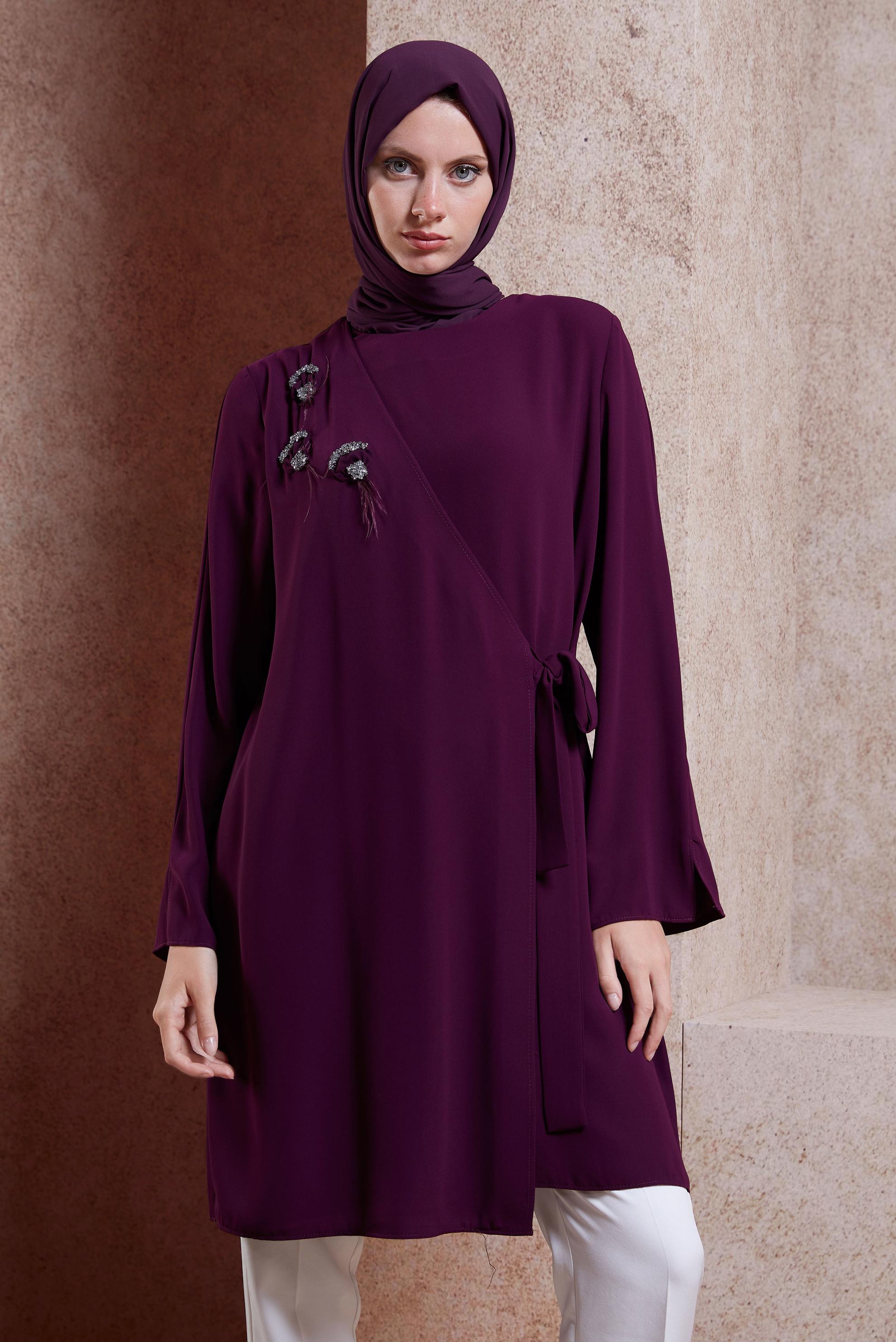Tesettür giyim MOR BAĞLAMA DETAYLI TUNİK 42880