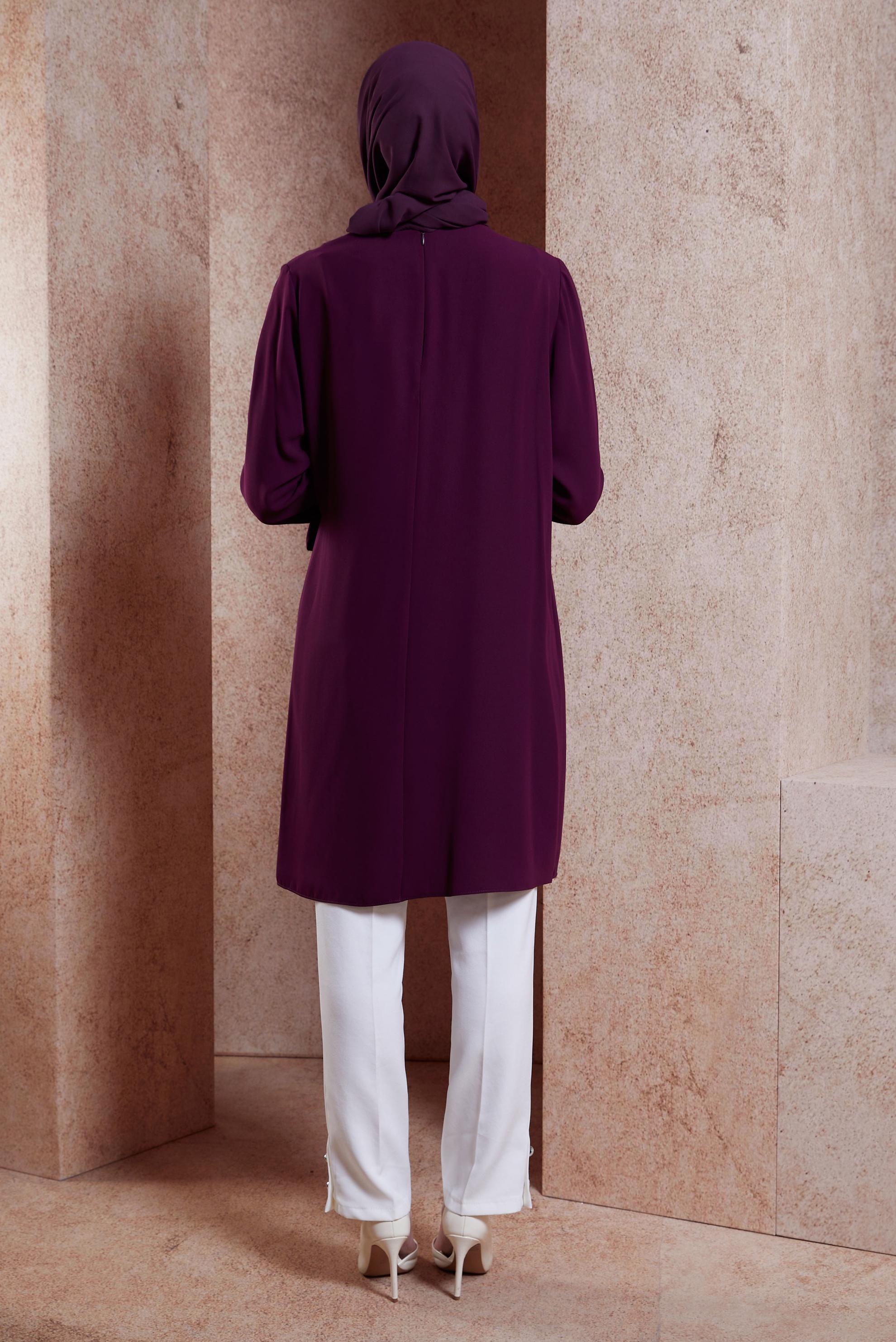 Tesettür giyim MOR BAĞLAMA DETAYLI TUNİK 42880