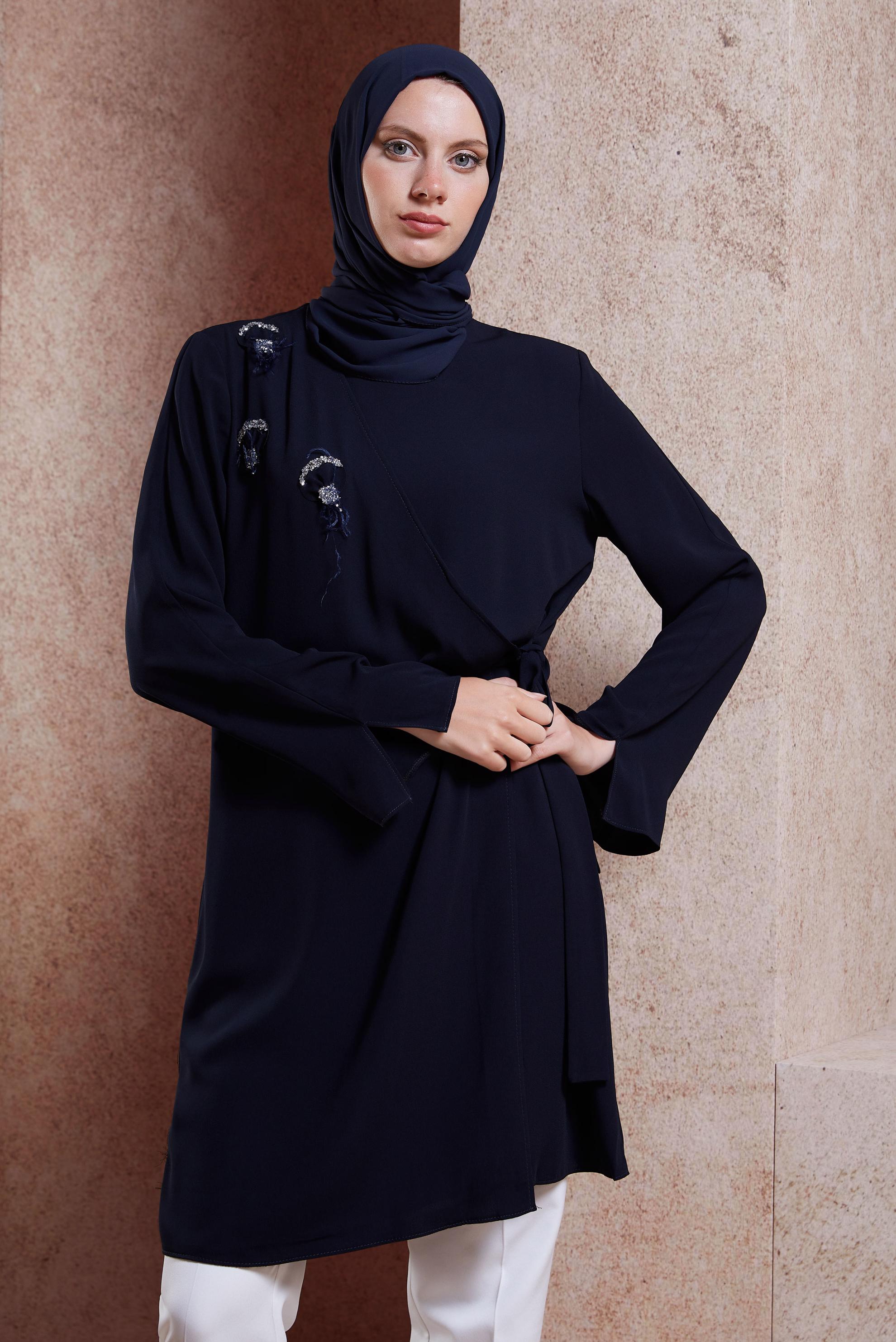 Tesettür giyim LACİVERT BAĞLAMA DETAYLI TUNİK 42880