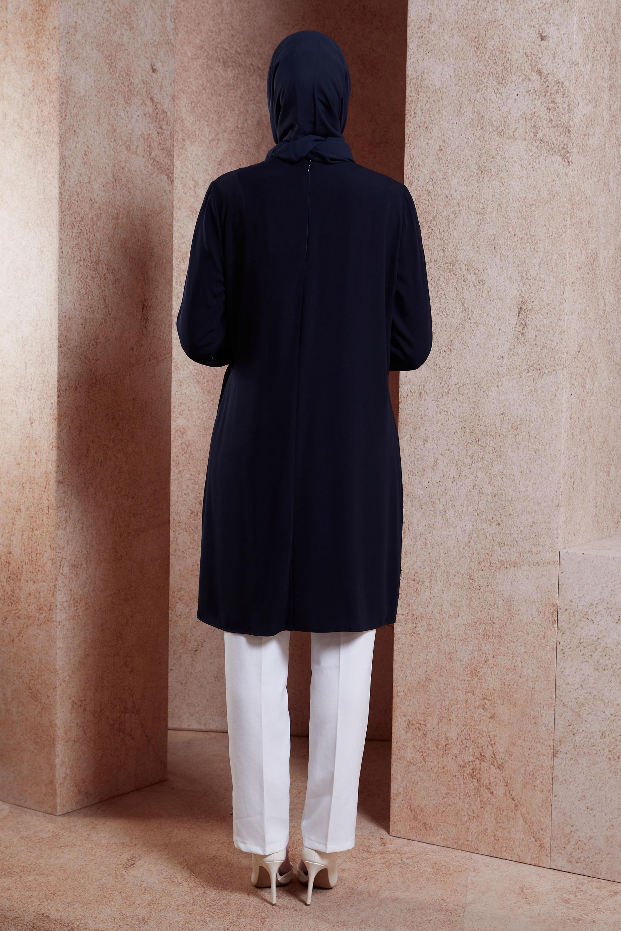 Tesettür giyim LACİVERT BAĞLAMA DETAYLI TUNİK 42880