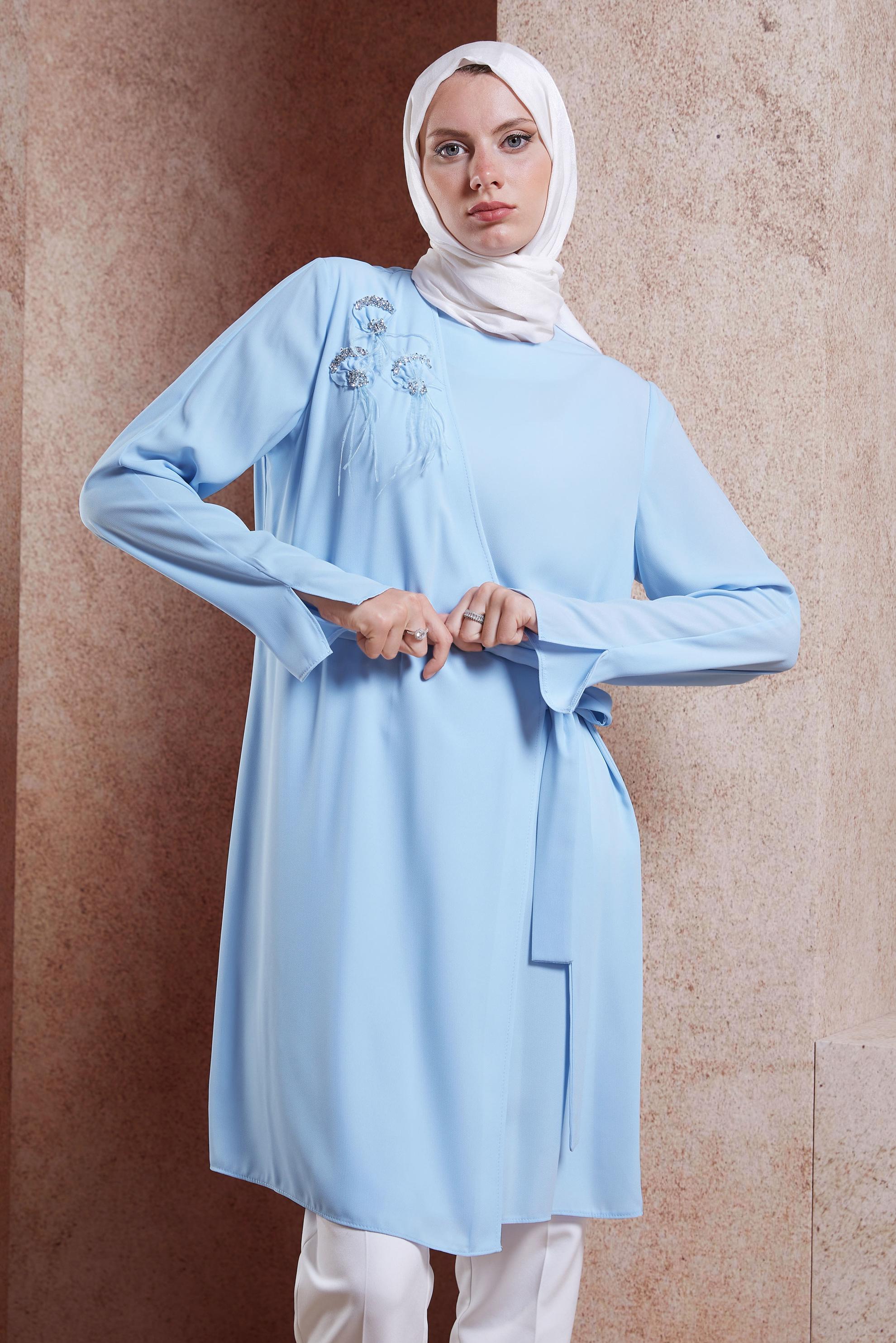 Tesettür giyim MAVİ BAĞLAMA DETAYLI TUNİK 42880