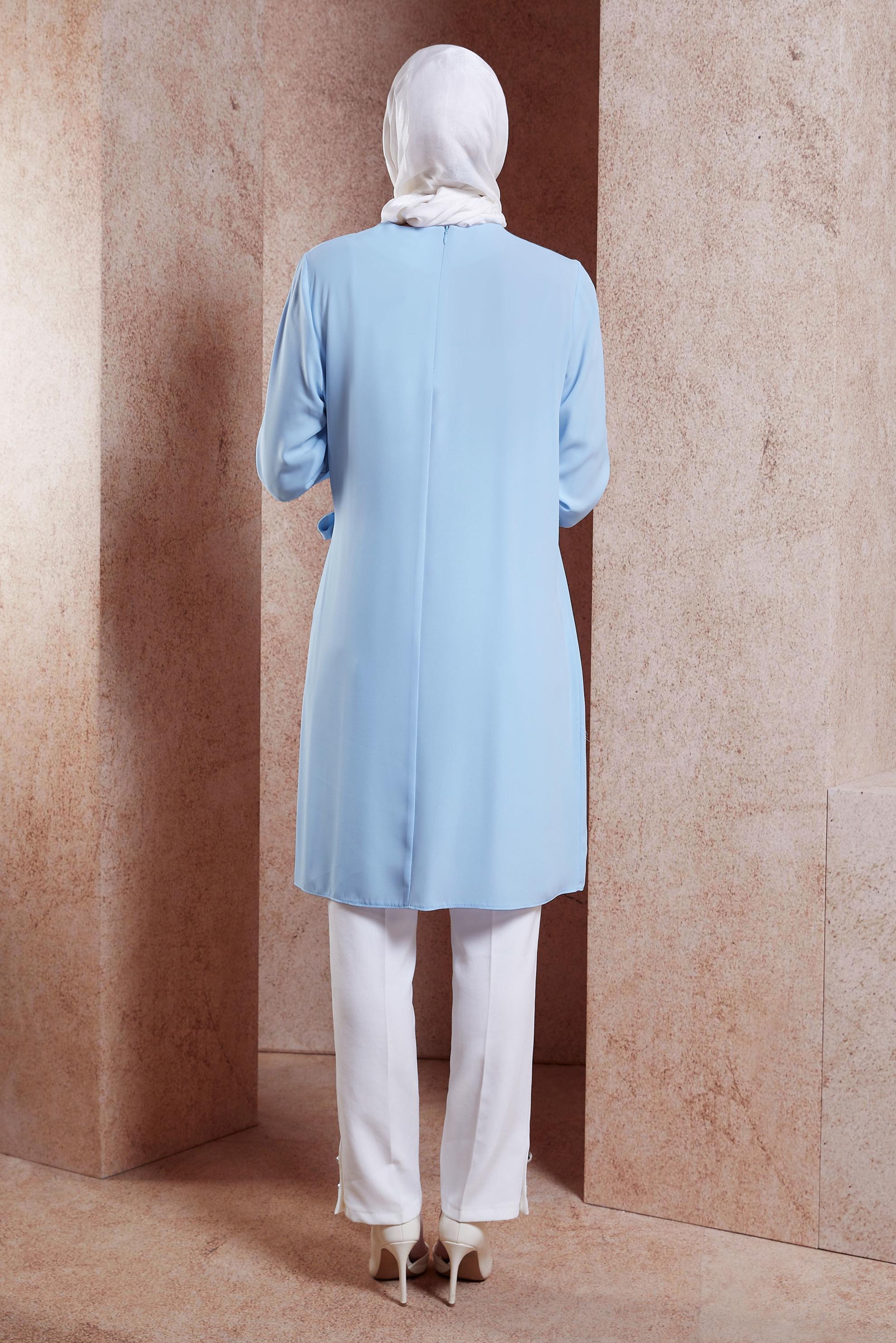 Tesettür giyim MAVİ BAĞLAMA DETAYLI TUNİK 42880