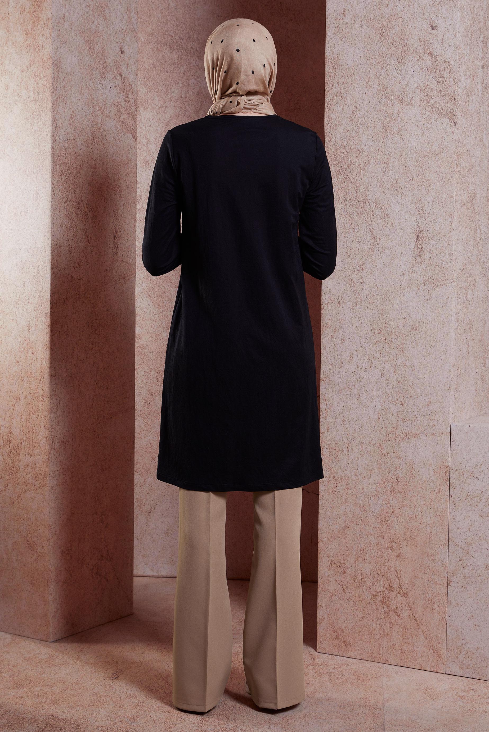 Tesettür giyim SİYAH BİSİKLET YAKA TESETTÜR TUNİK 42894